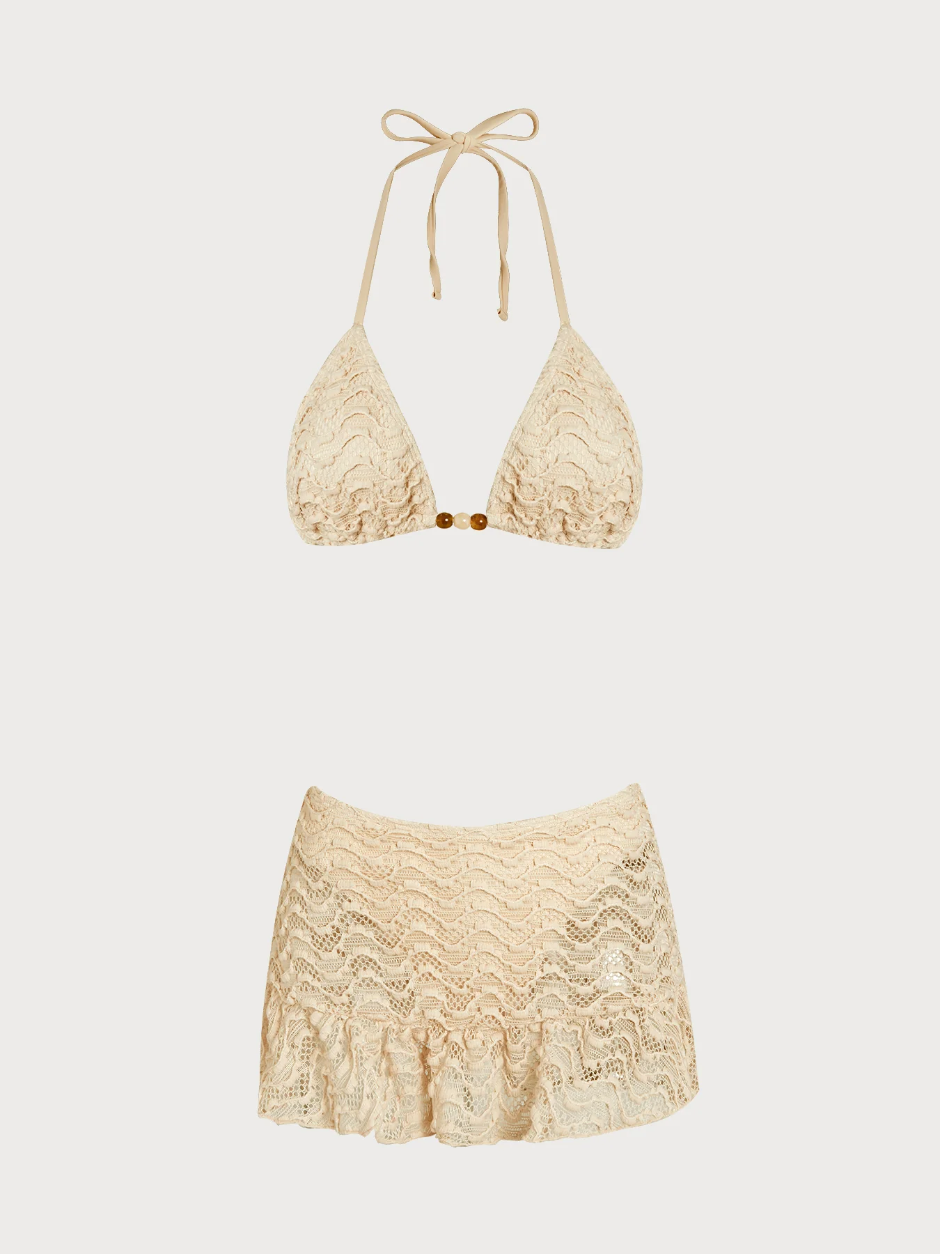 Apricot Beaded Textured Skirted Bikini Set - Image 2