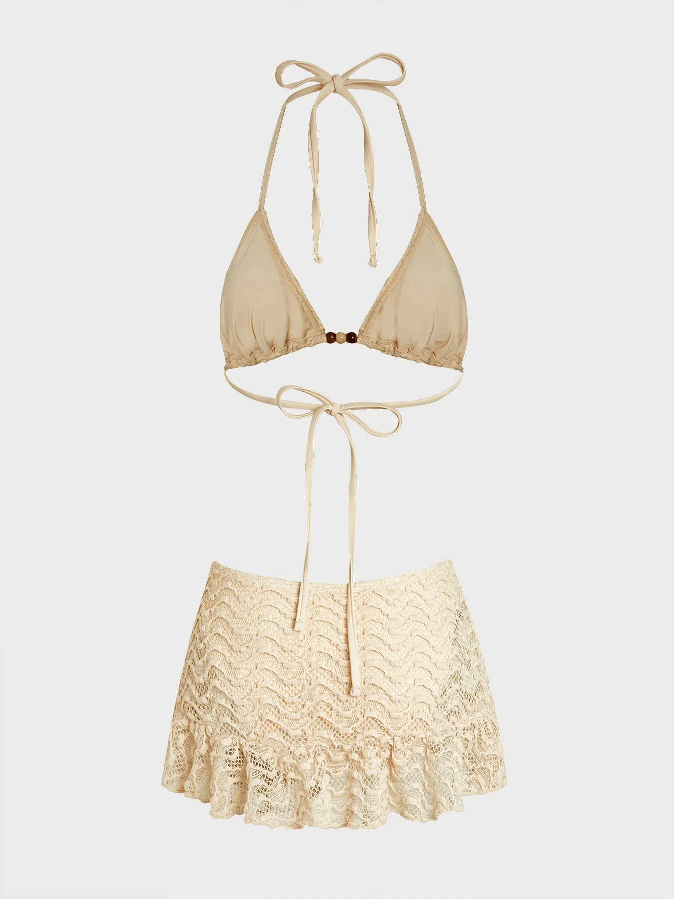 Apricot Beaded Textured Skirted Bikini Set - Image 3
