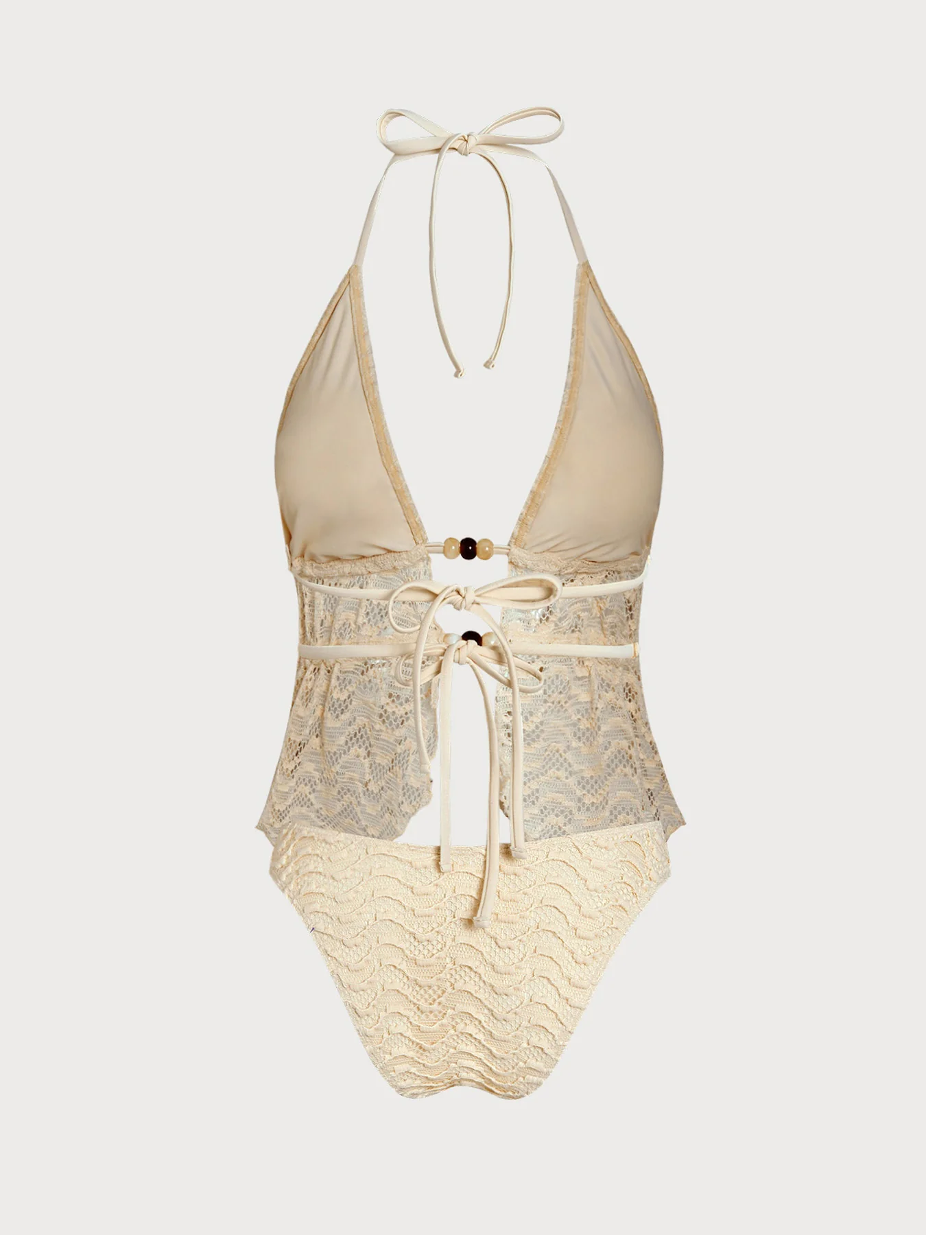 Apricot Beaded Textured Tankini Set - Image 3