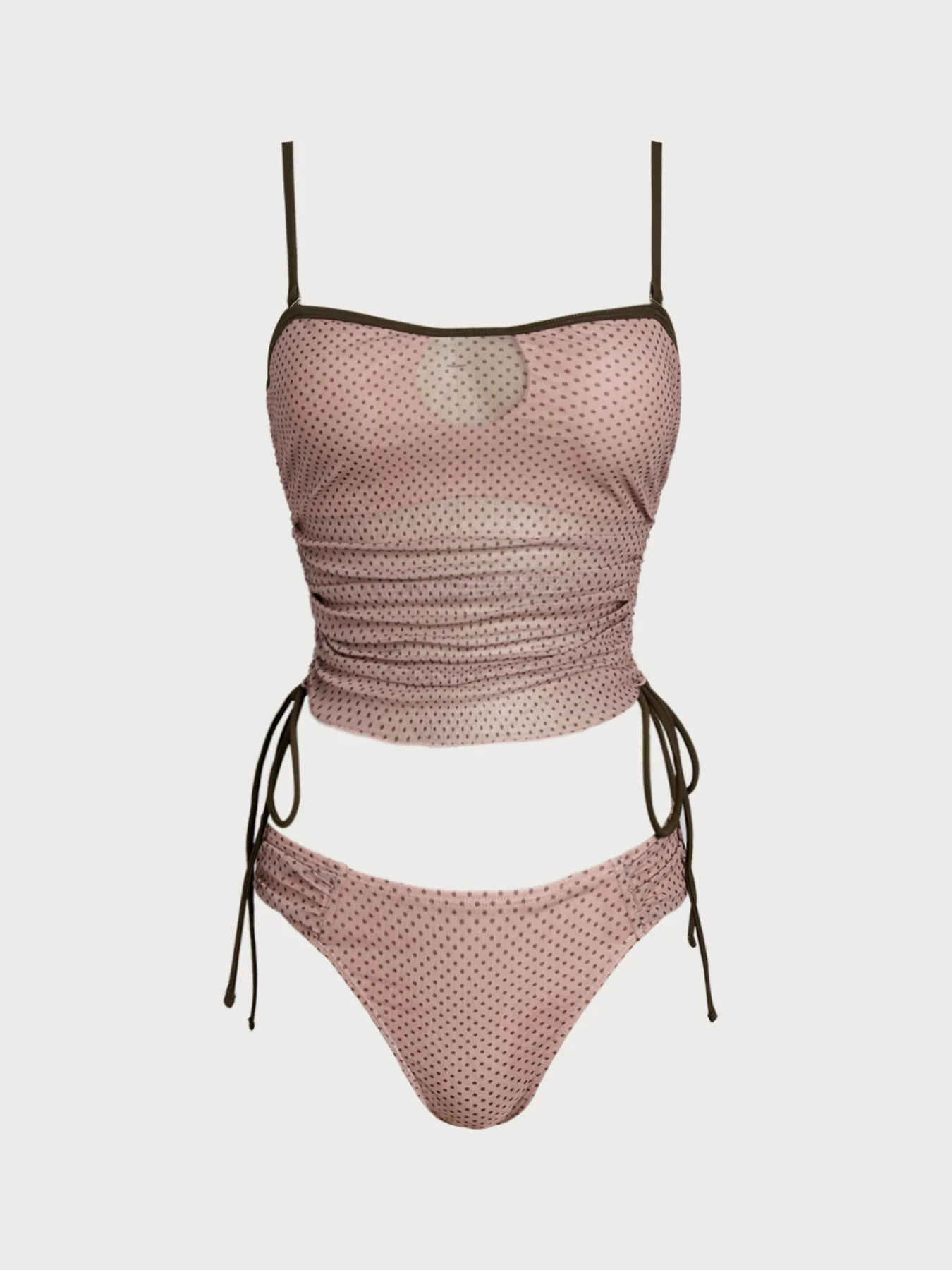 Bean Pink Polka Dot Contrast Tankini Set - Image 6
