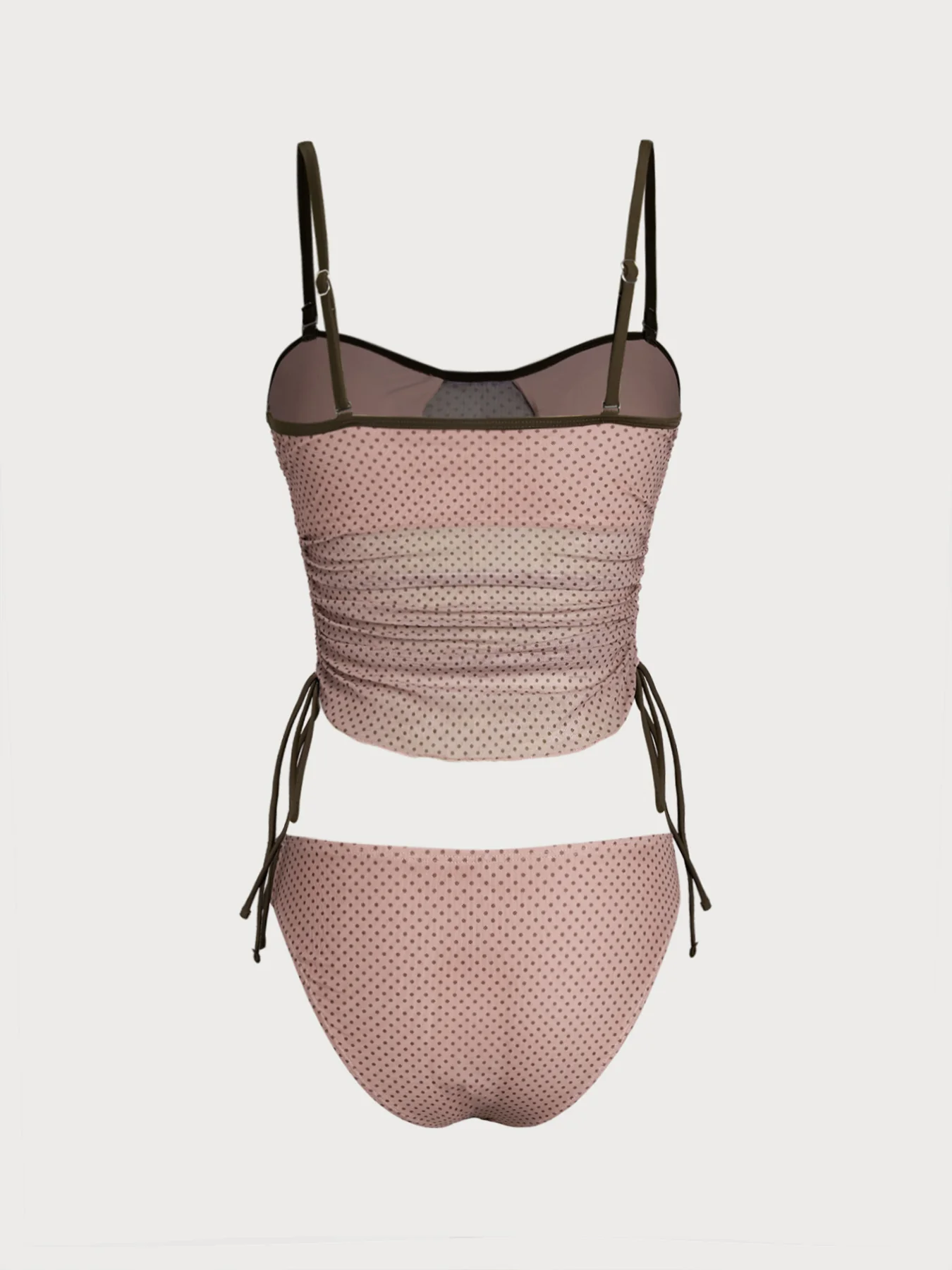 Bean Pink Polka Dot Contrast Tankini Set - Image 7