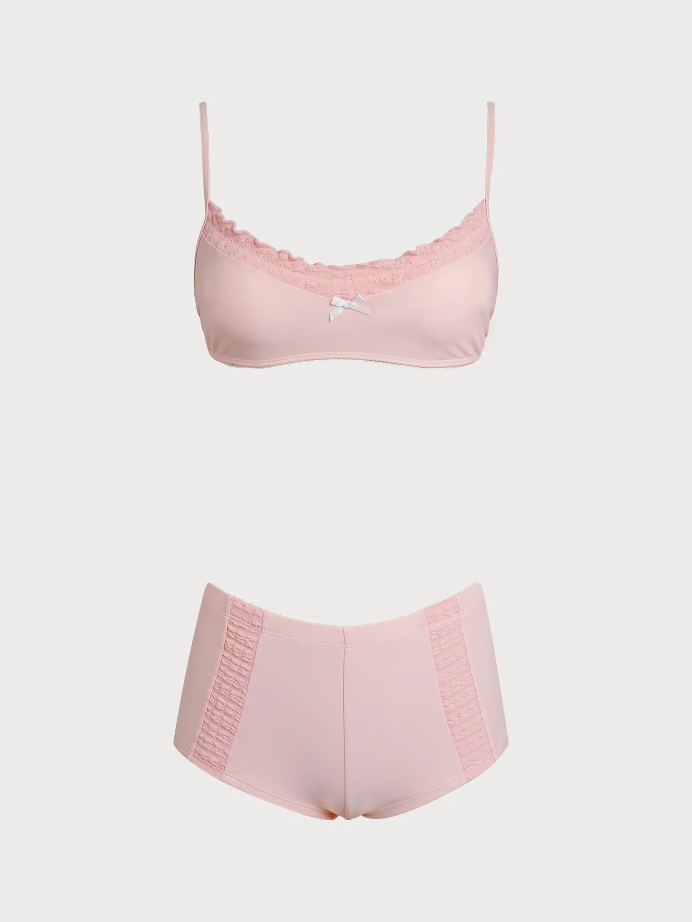 Bean Pink Ruffle Patchwork Shorts Bikini Set - Image 6