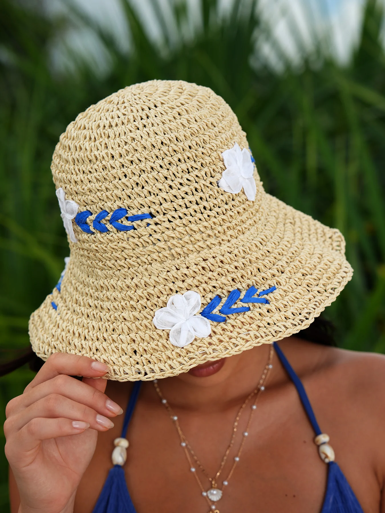 Beige Embroidered Hollow-Out Sun Hat - Image 3