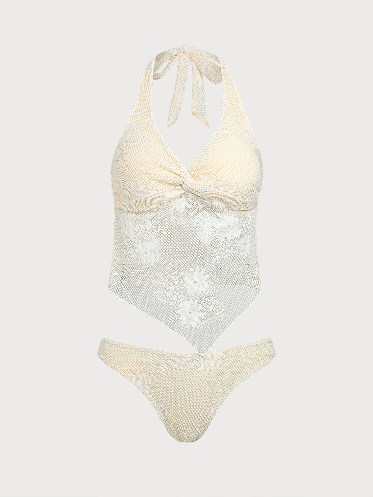 Beige Mesh Irregular Hem Tankini Set - Image 6