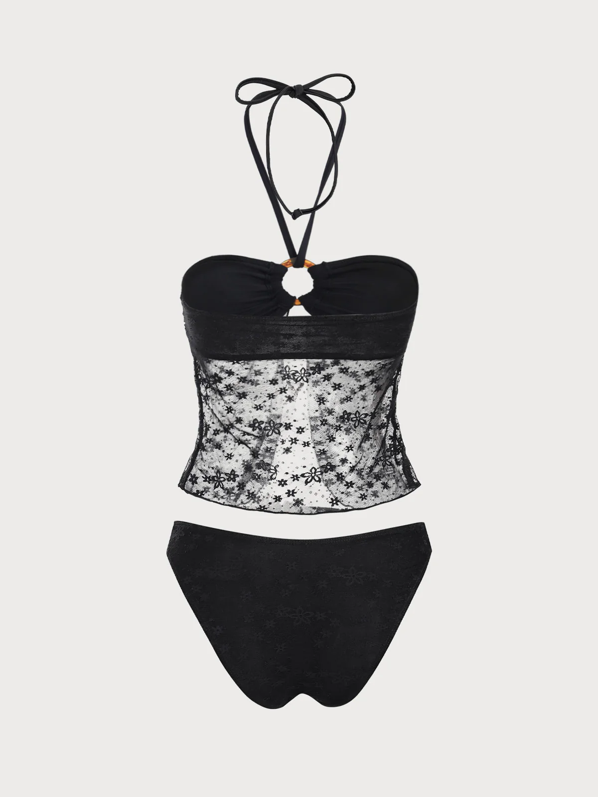 Black O-Ring Cut Out Tankini Set - Image 7