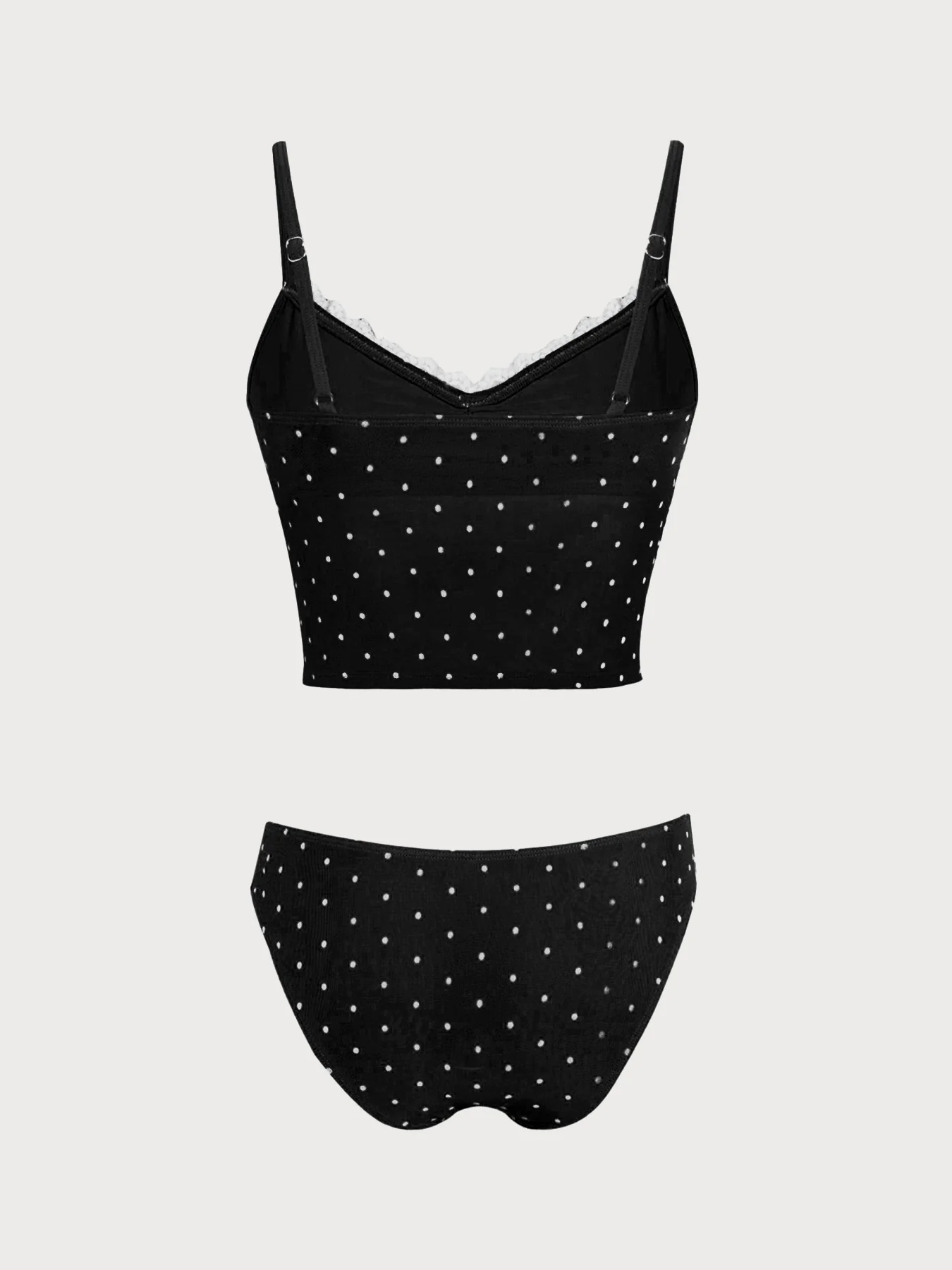 Black Contrast Polka Dot Mesh Tankini Set - Image 8