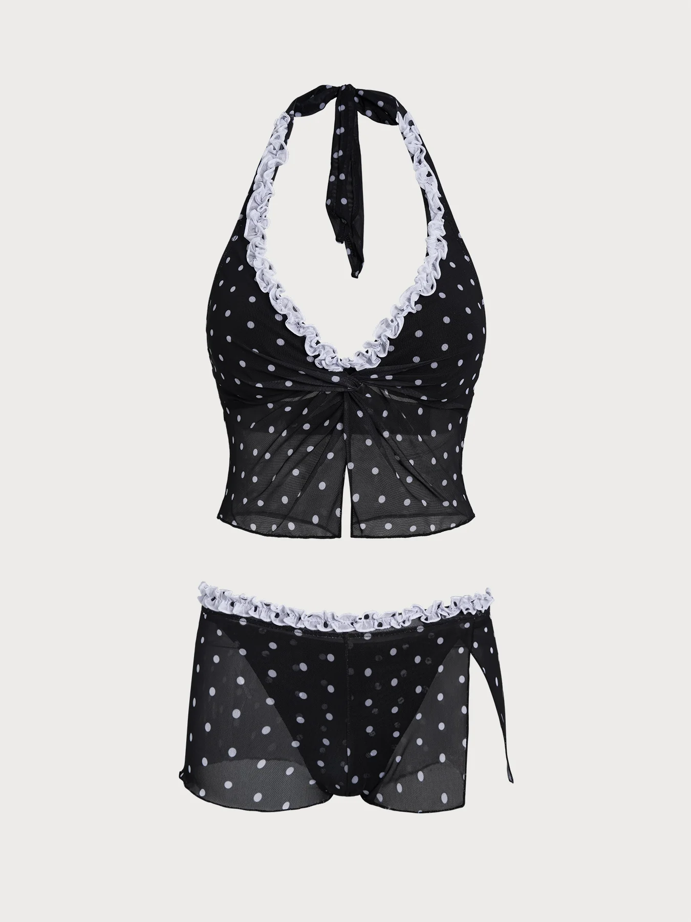 Black Contrast Polka Dot Print Tankini Three-Piece Set - Image 6