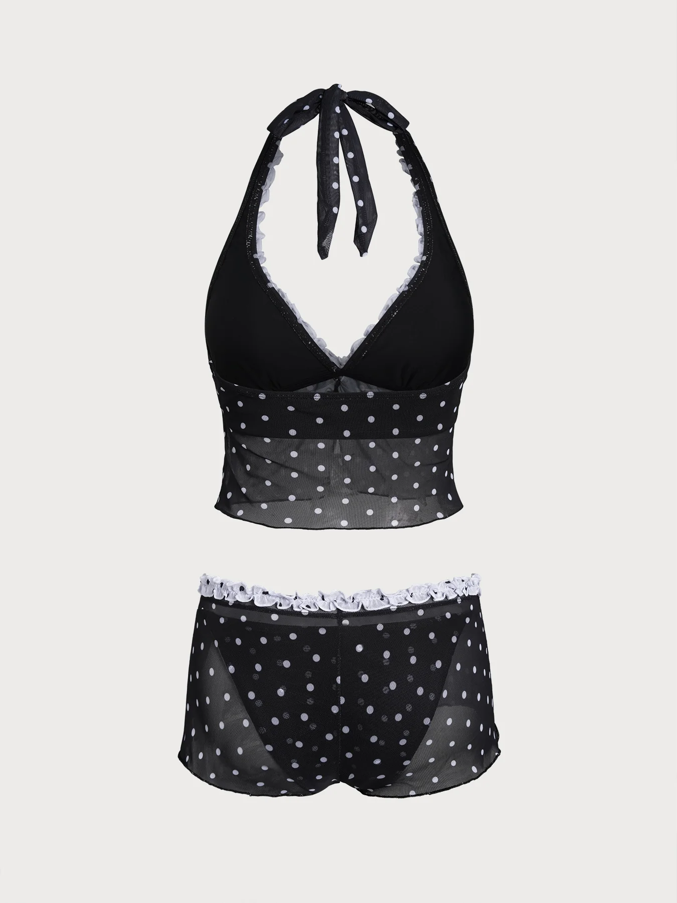 Black Contrast Polka Dot Print Tankini Three-Piece Set - Image 7
