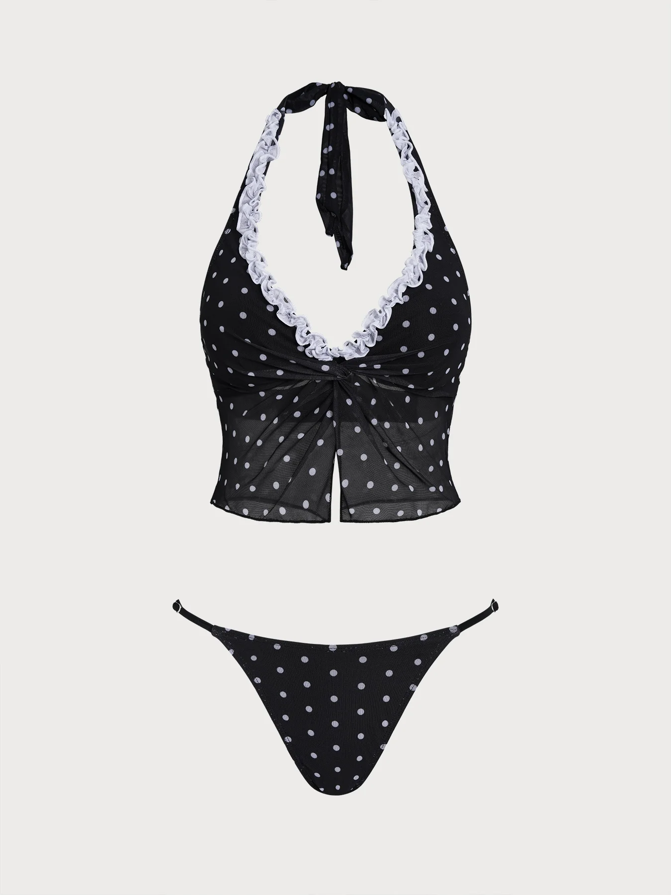 Black Contrast Polka Dot Print Tankini Three-Piece Set - Image 8