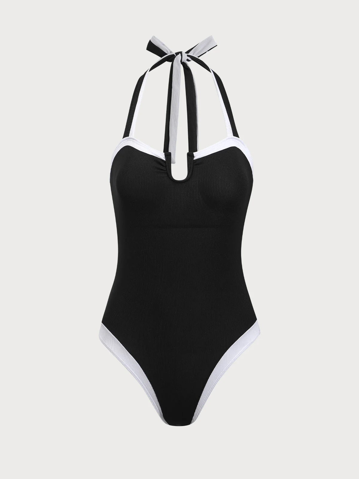 Black Contrast U-Shaped One-Piece Swimsuit - Image 5