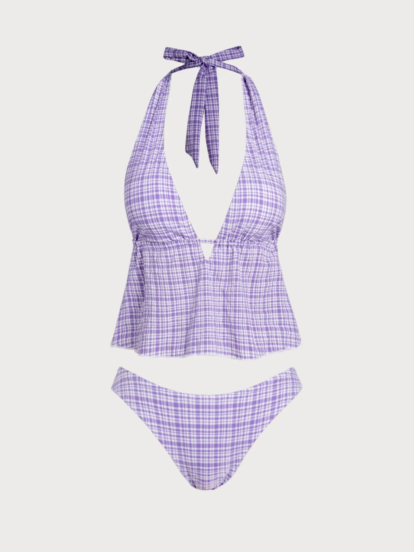 Black Deep V Plaid Tankini Set - Image 17
