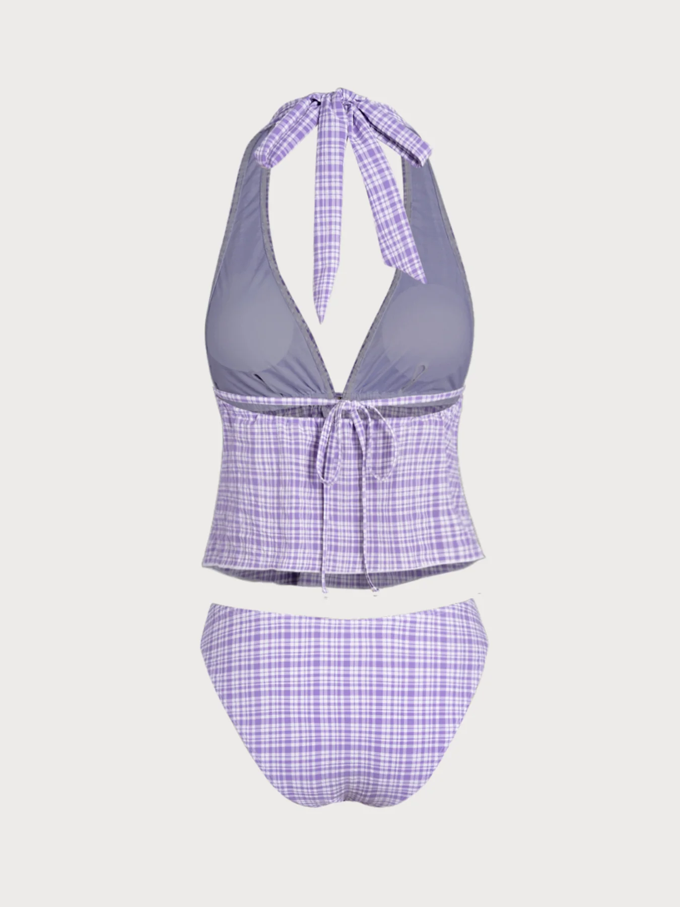 Black Deep V Plaid Tankini Set - Image 18