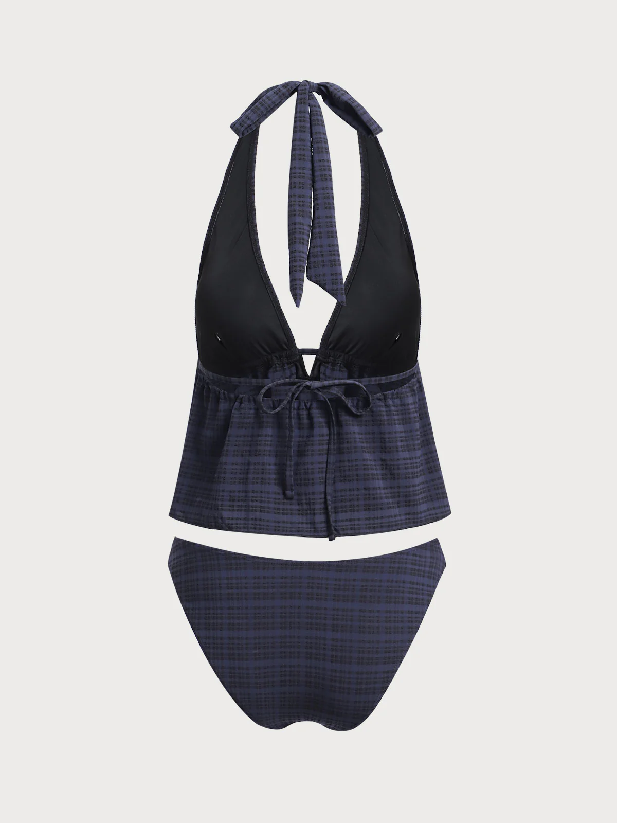 Black Deep V Plaid Tankini Set - Image 7