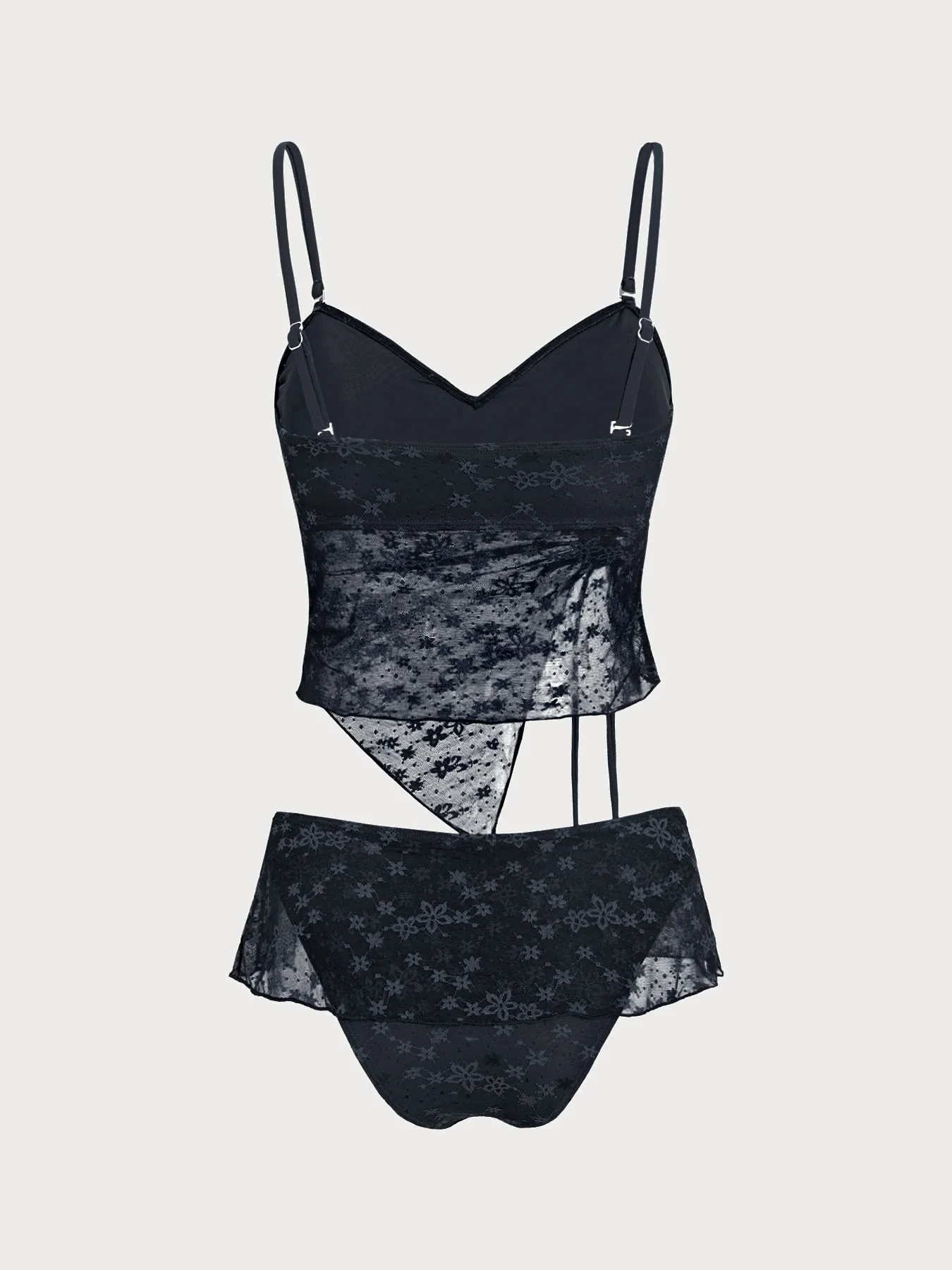 Black Flower Irregular Hem Tankini Set - Image 9