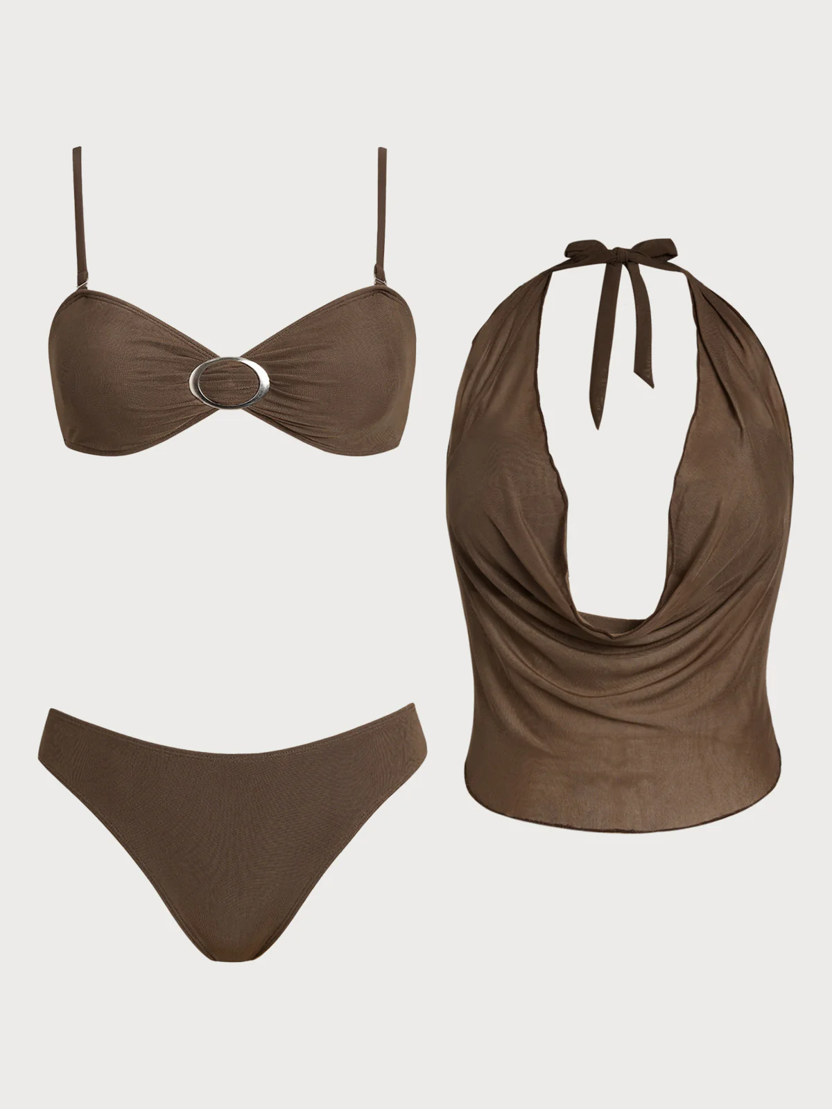 Black Mesh Cover-up Tankini Three-Piece Set - Image 15