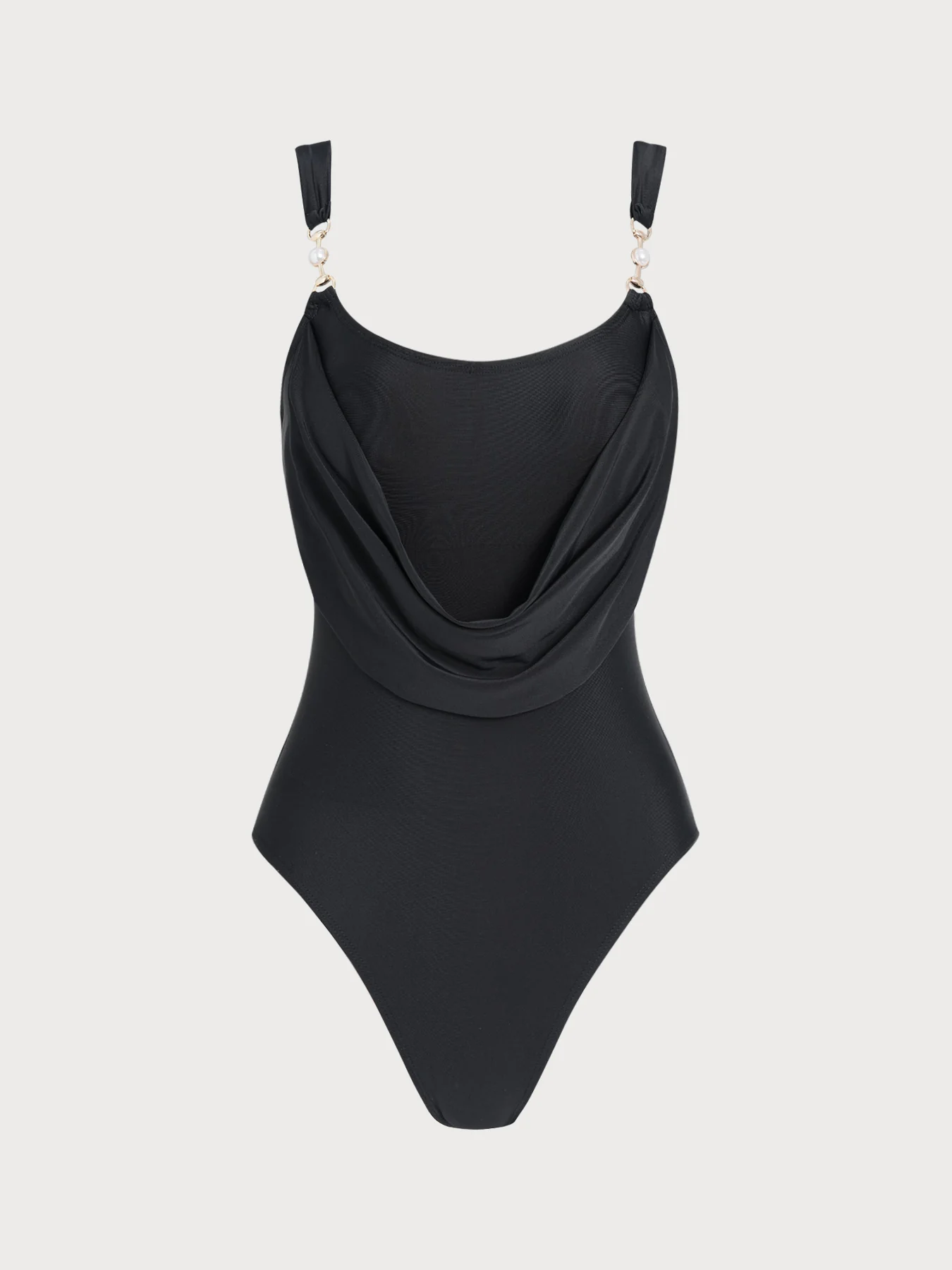 Black U Neck Rhinestones One-Piece Swimsuit - Image 5