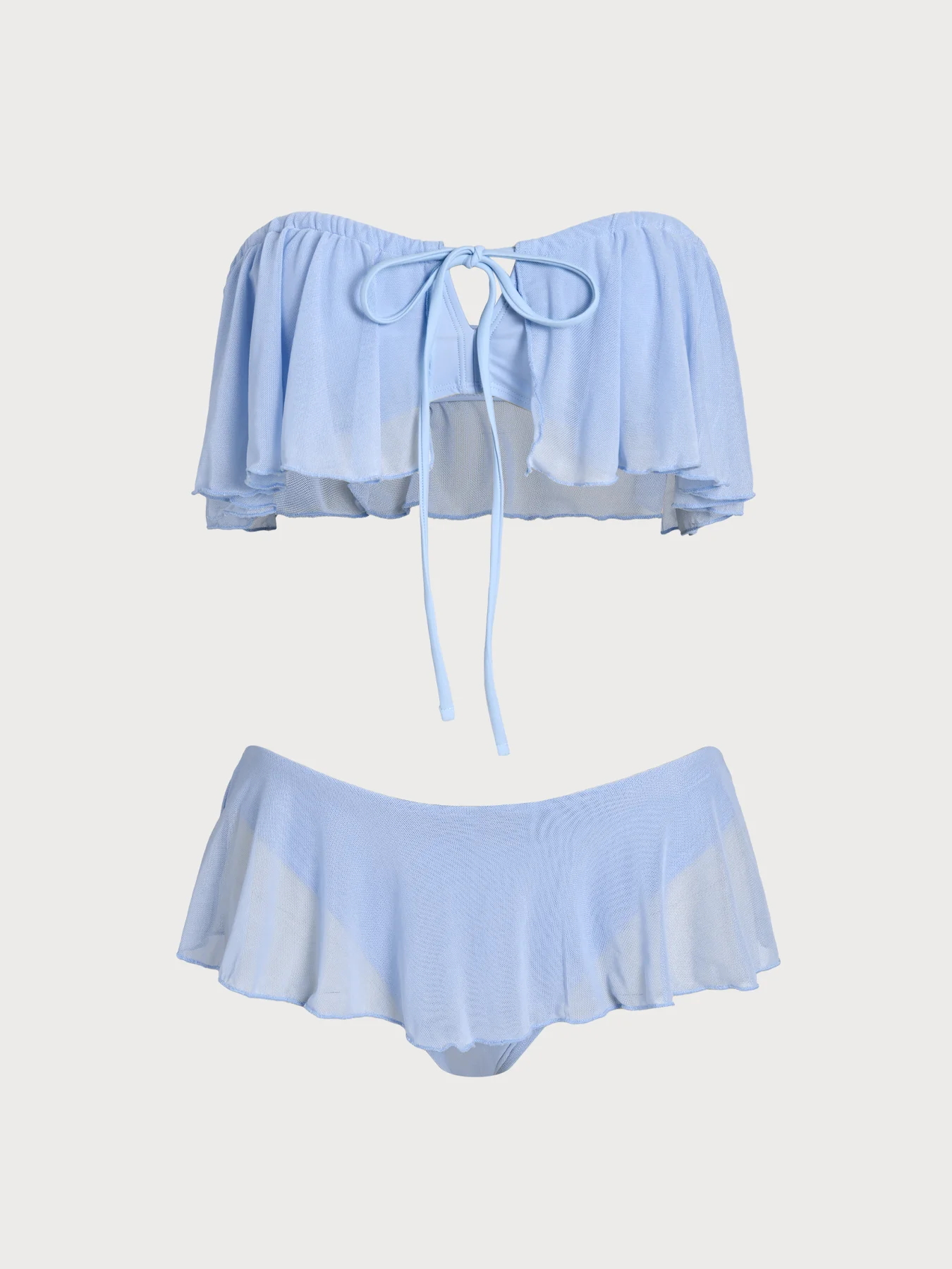 Blue Bandeau Ruffle Mesh Skirt Bikini Set - Image 6