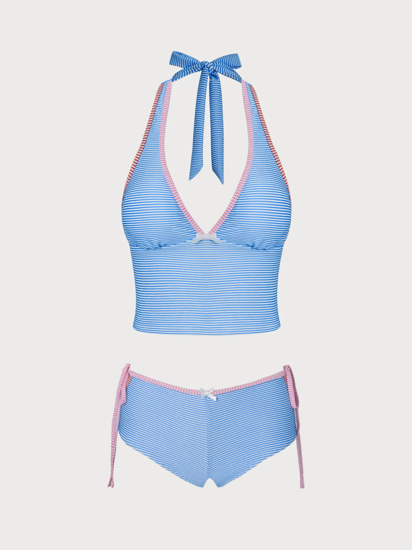 Blue Bowknot Striped Contrast Tankini Set - Image 8