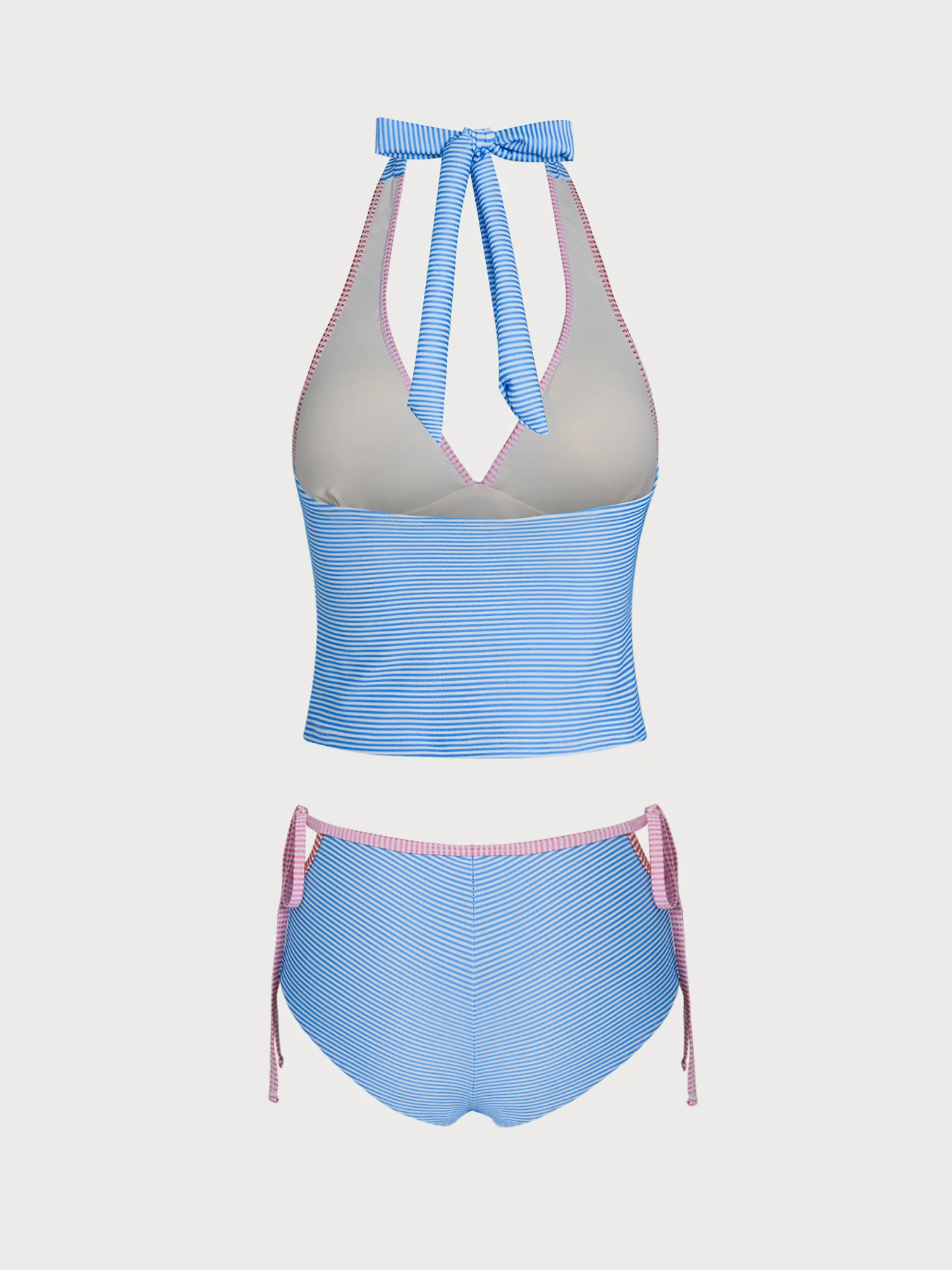Blue Bowknot Striped Contrast Tankini Set - Image 9