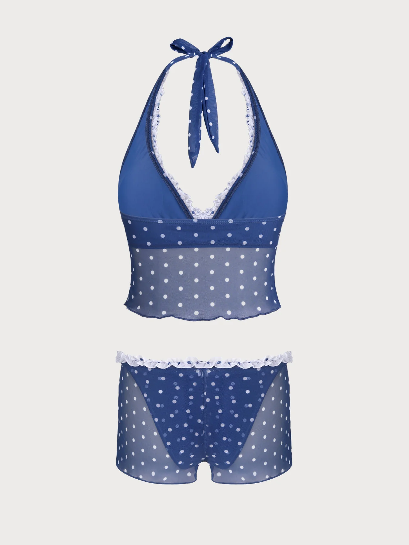 Blue Contrast Polka Dot Print Tankini Three-Piece Set - Image 7