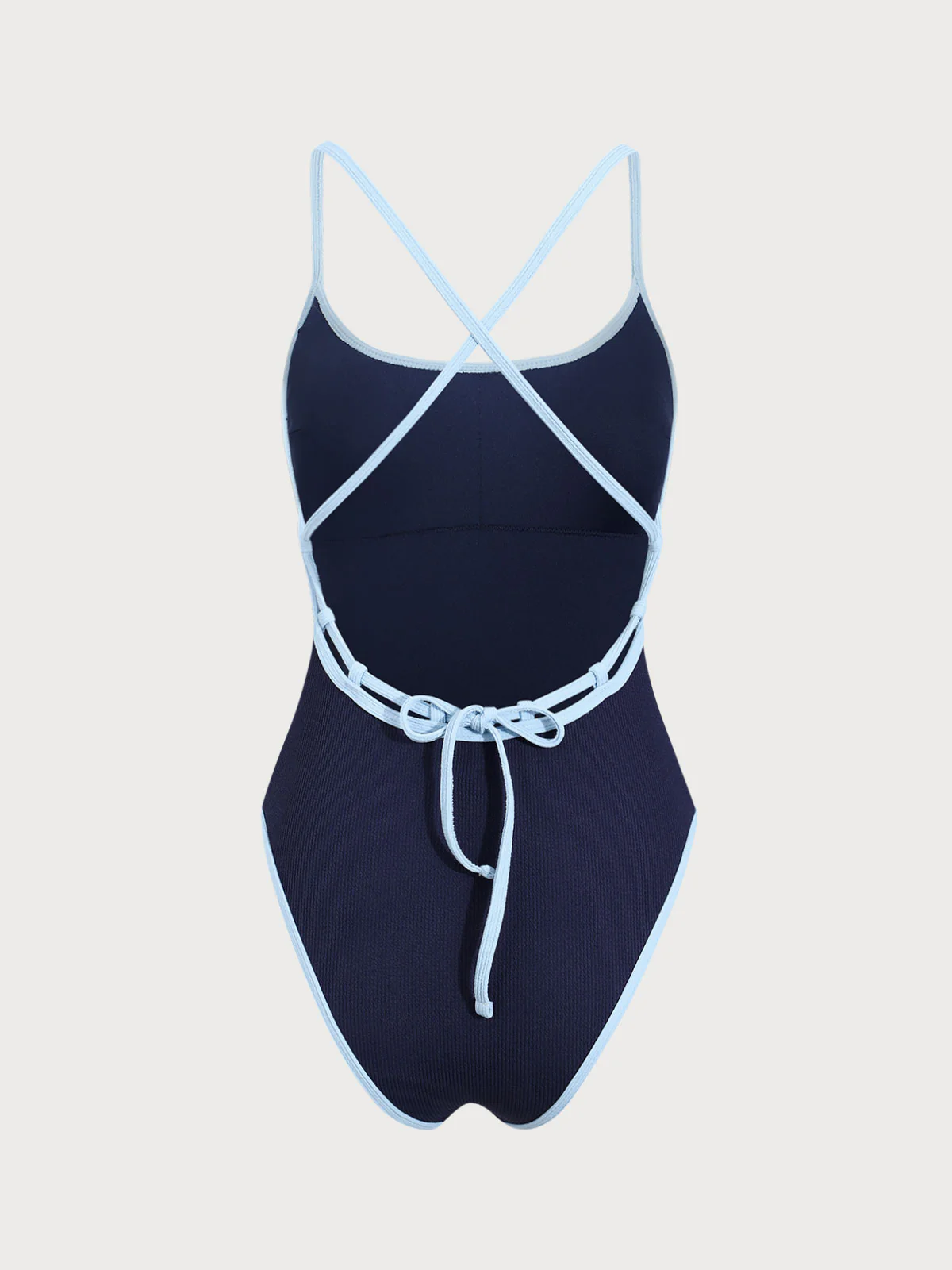 Blue Contrasting Criss-cross One-Piece Swimsuit - Image 7
