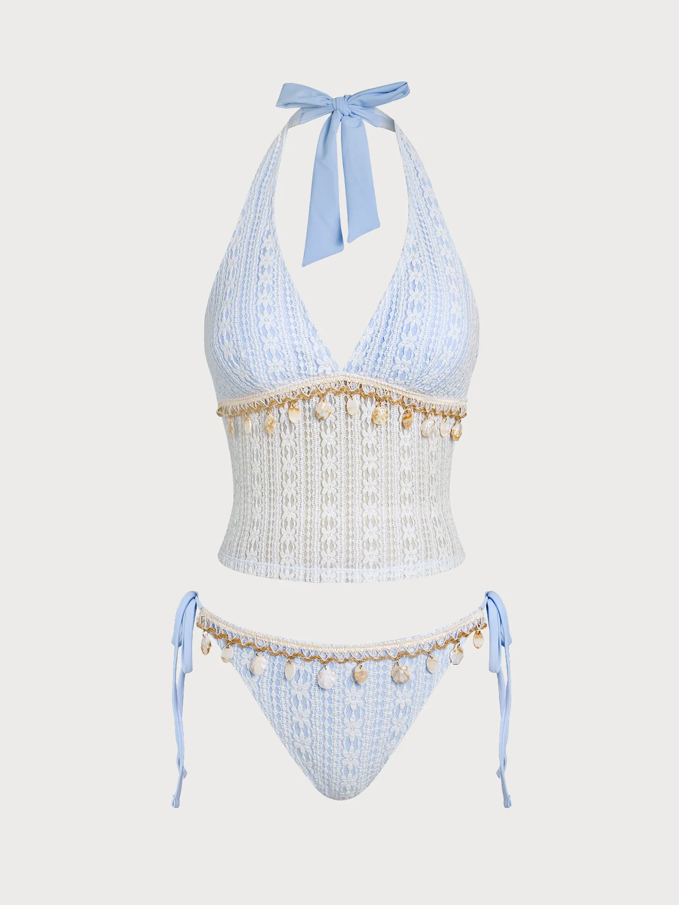 Blue Crochet Lace Shell Tankini Set - Image 6