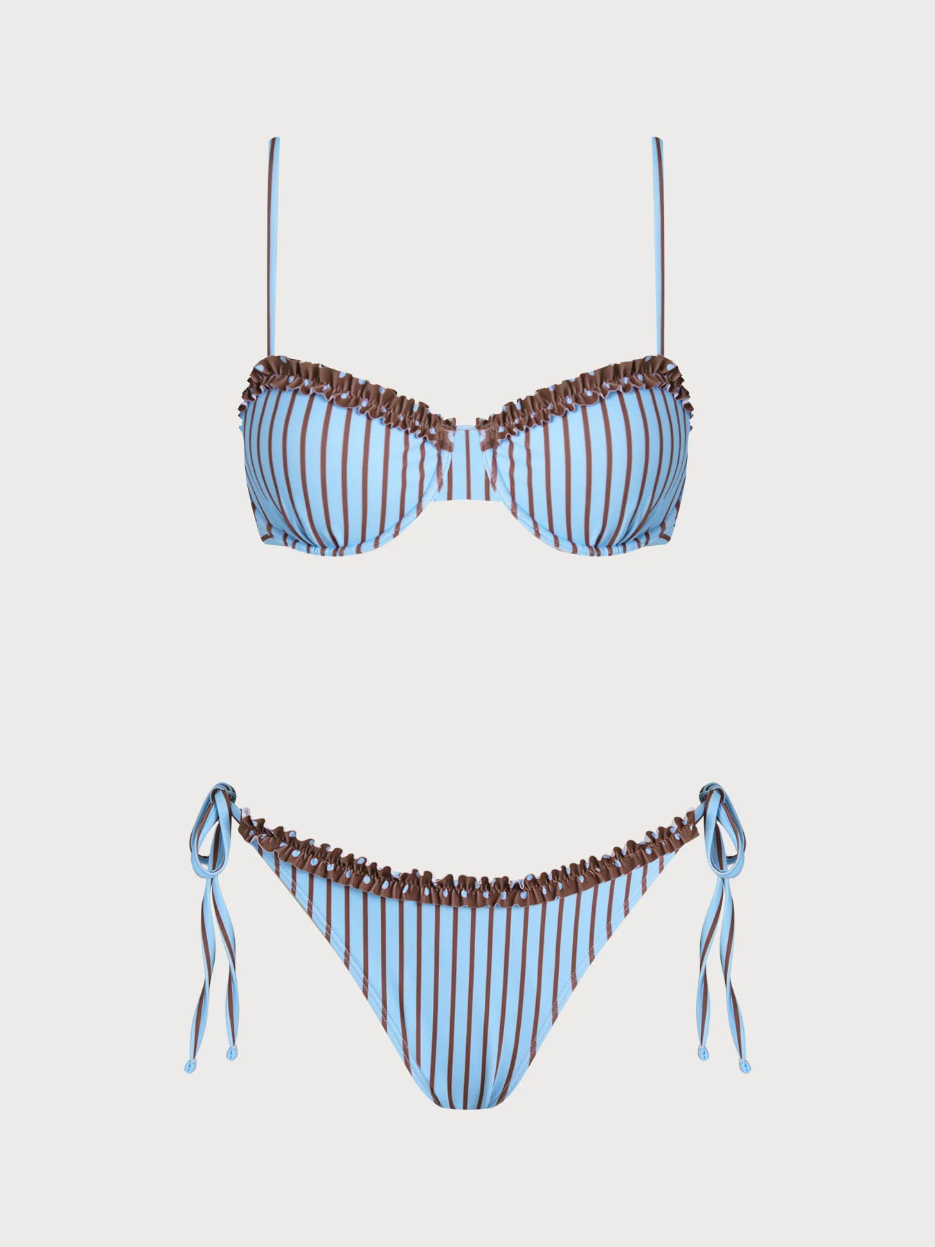 Blue Floral Contrast Striped Bikini Set - Image 7