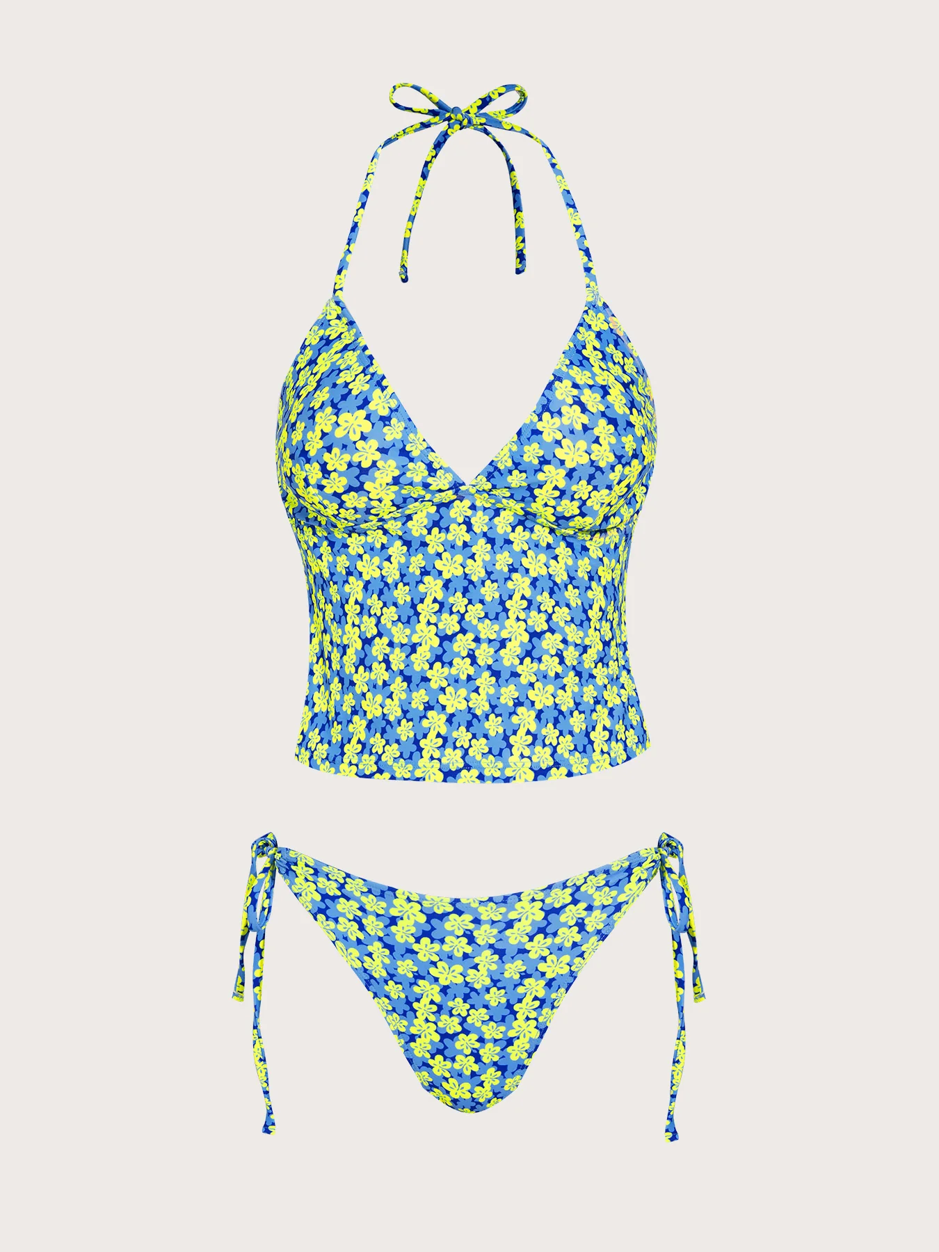 Blue Floral Contrast Tankini Set - Image 3