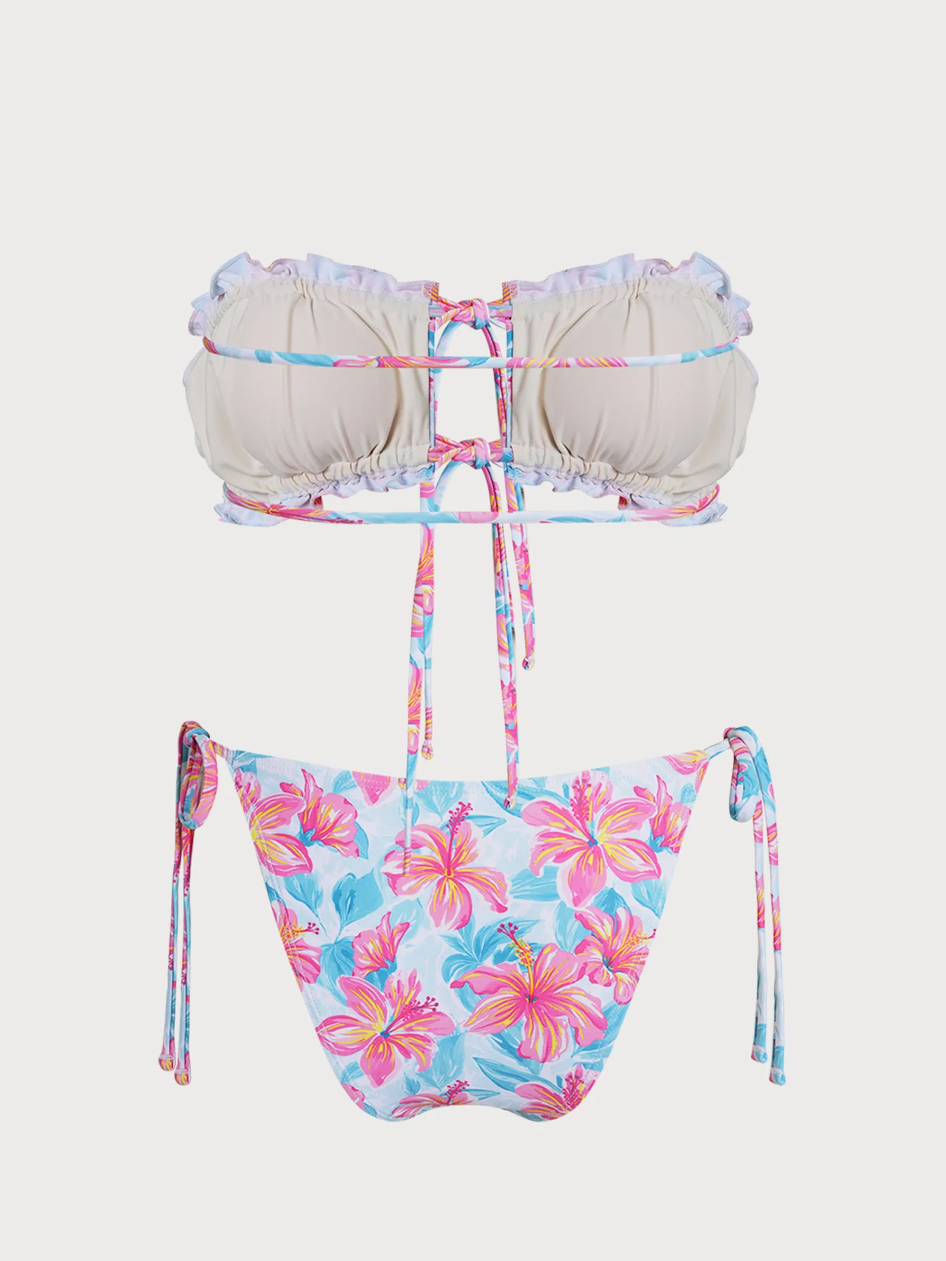 Blue Flower Contrast Strapless Bikini Set - Image 10