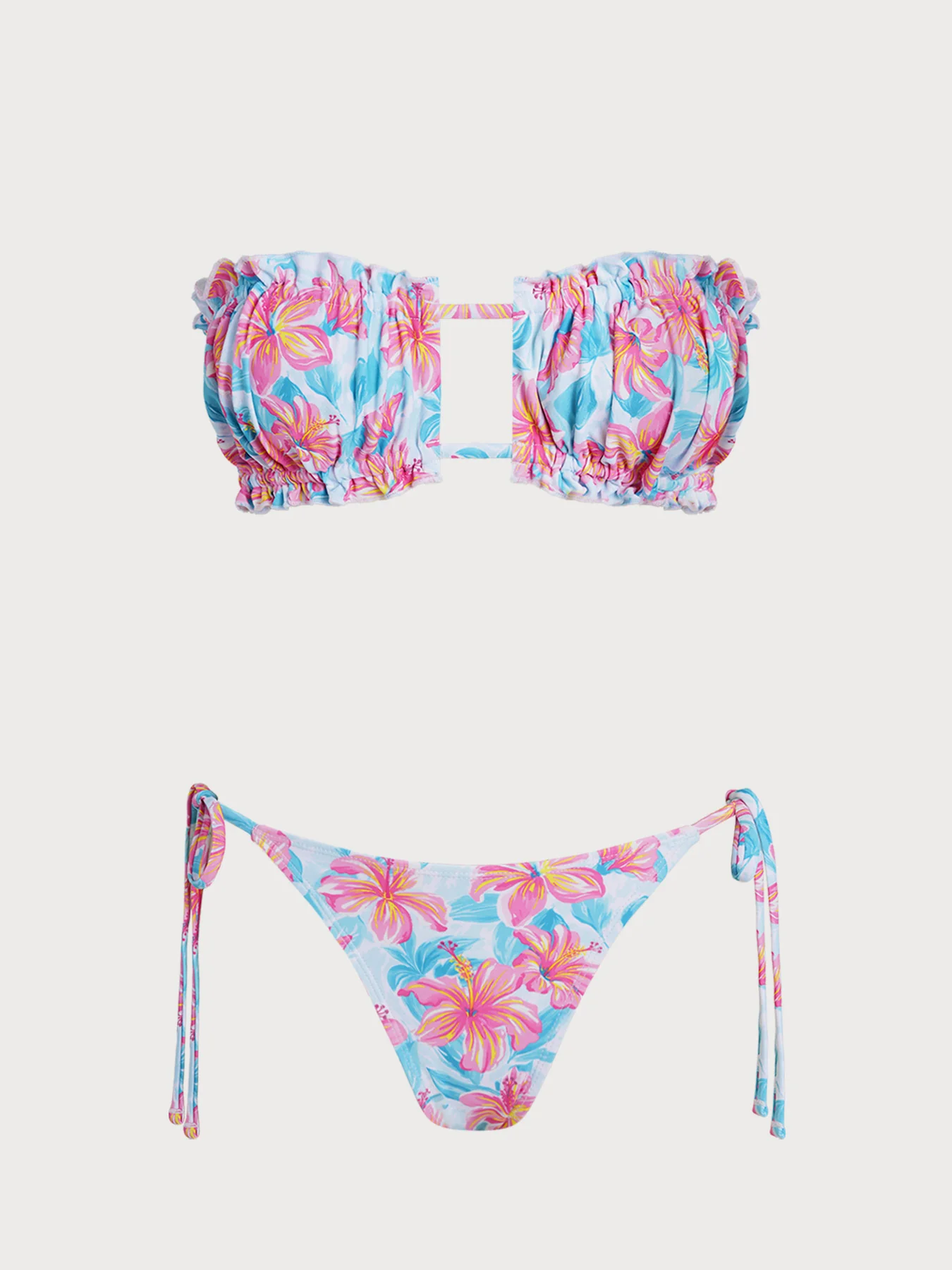 Blue Flower Contrast Strapless Bikini Set - Image 9