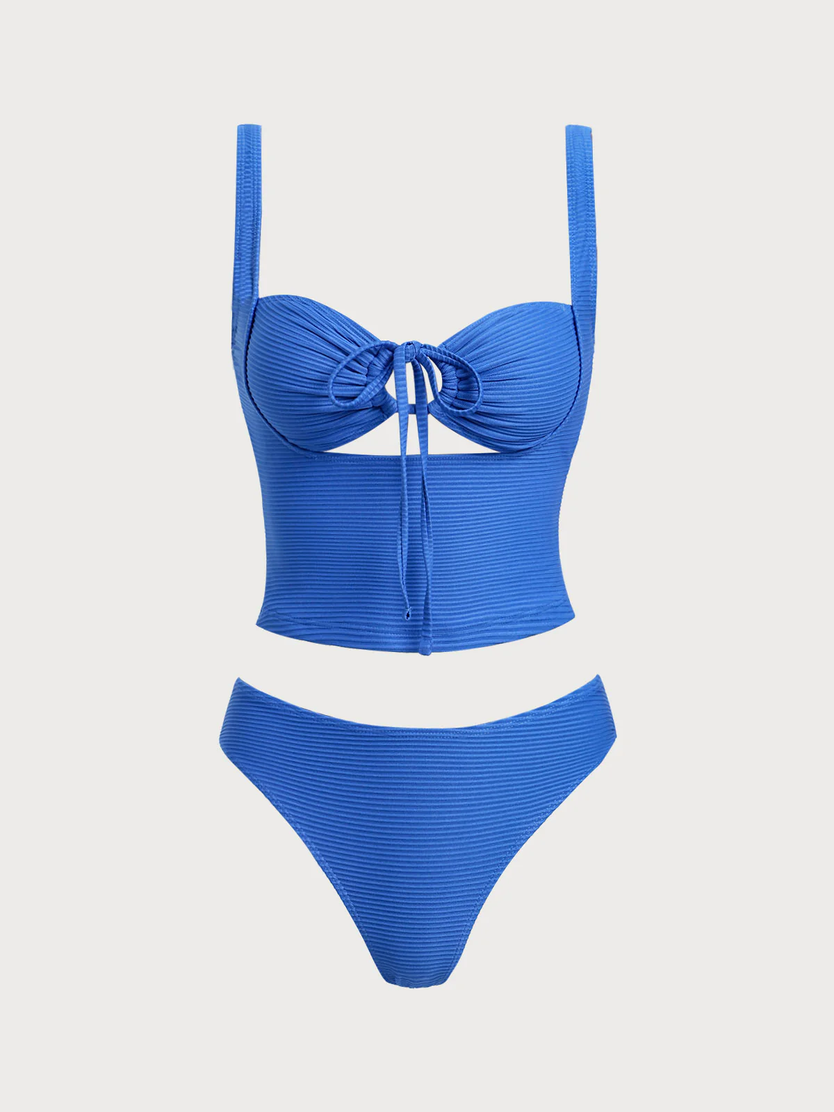 Blue Hollow Tie Rope Tankini Set - Image 6