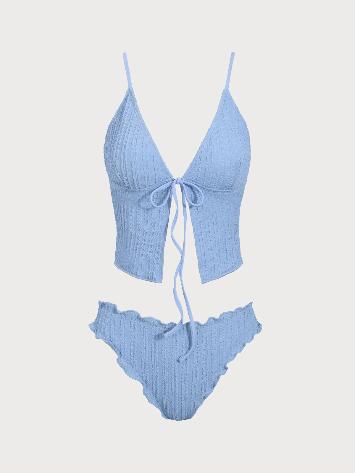 Blue Jacquard Tie-Front Tankini Set - Image 6