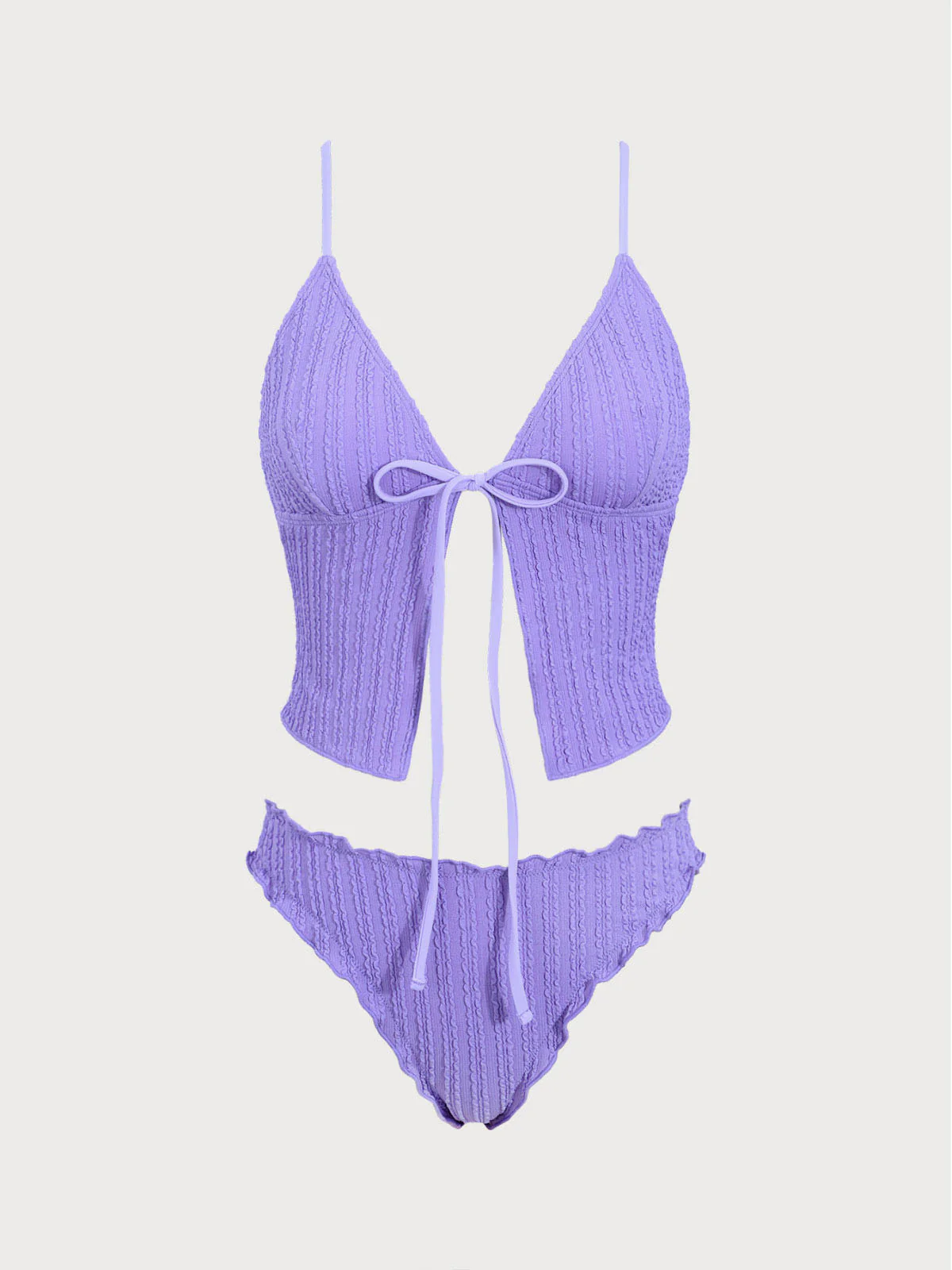 Blue Jacquard Tie-Front Tankini Set - Image 9