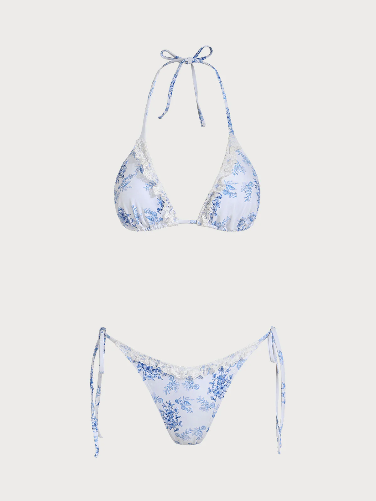 Blue Lace Ocean Bouquet Print Bikini Set - Image 6