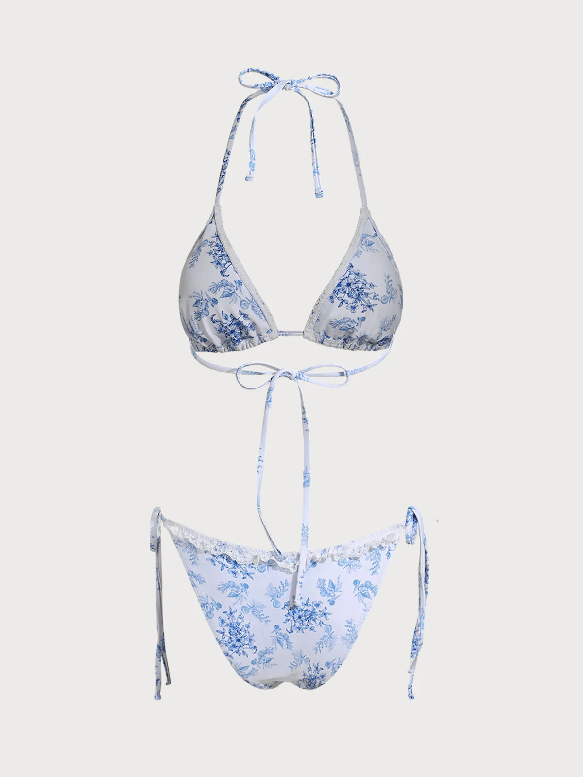 Blue Lace Ocean Bouquet Print Bikini Set - Image 7