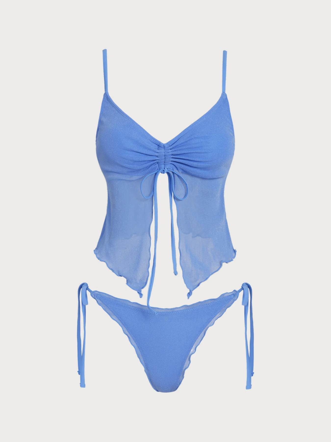 Blue Lurex Wave Cut Tankini Set - Image 7