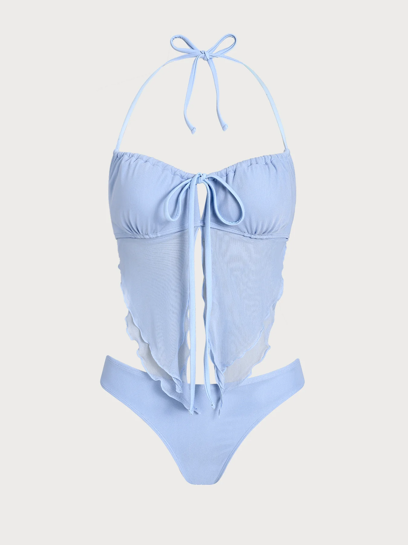 Blue Mesh Ruched Tankini Set - Image 7