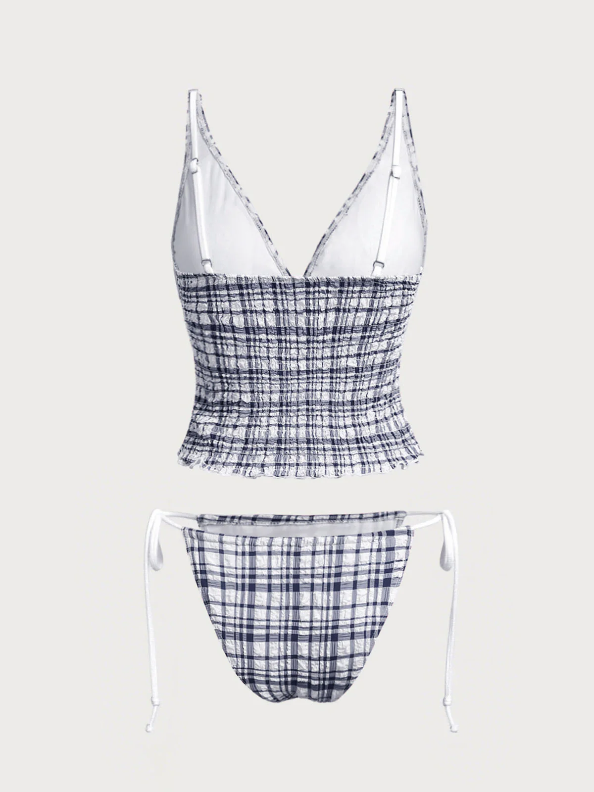 Blue Plaid Ruched Tankini Set - Image 3