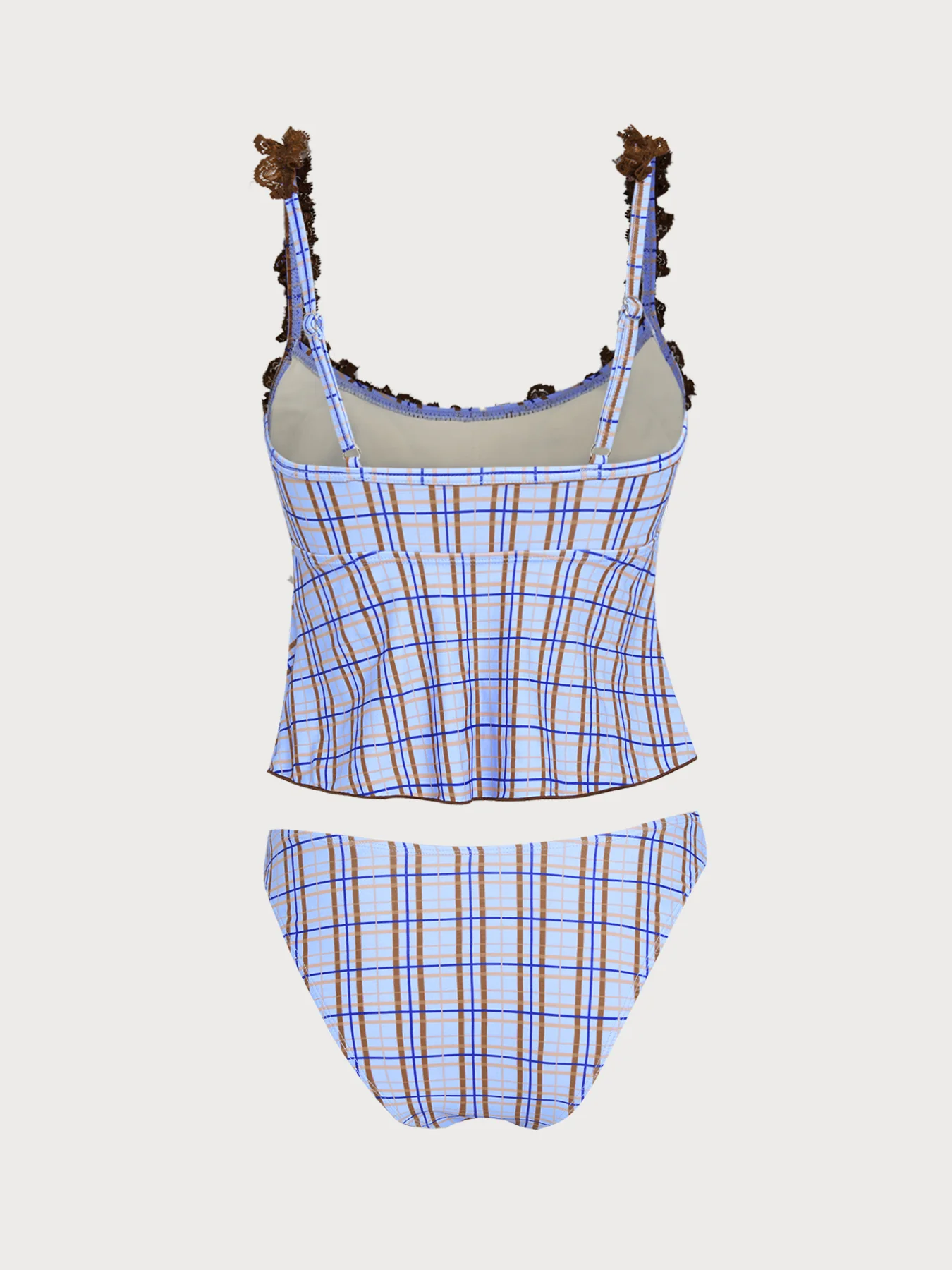Blue Plaid Ruffle Bowknot Tankini Set - Image 2