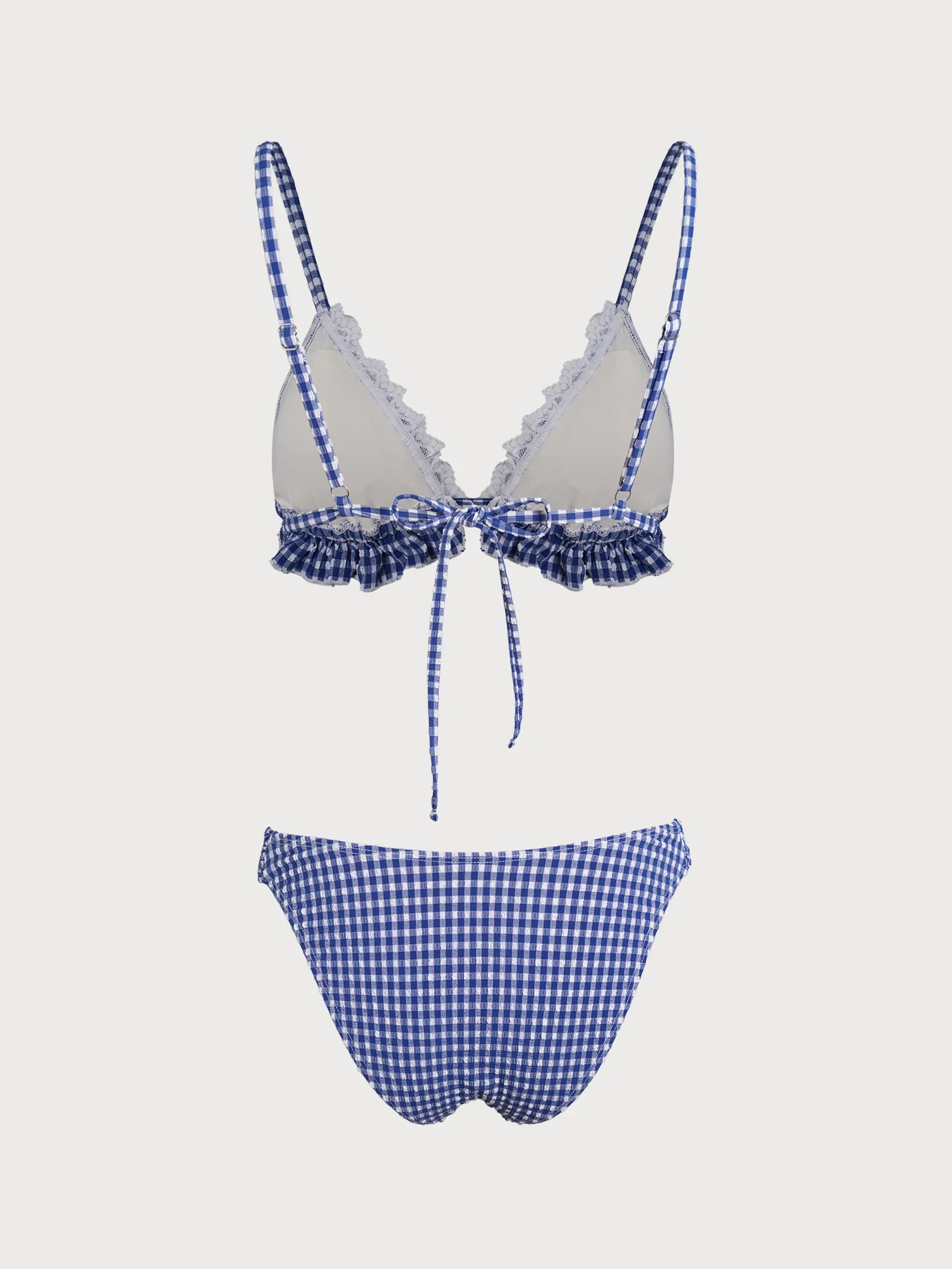 Blue Plaid Ruffle Lace Bikini Set - Image 3