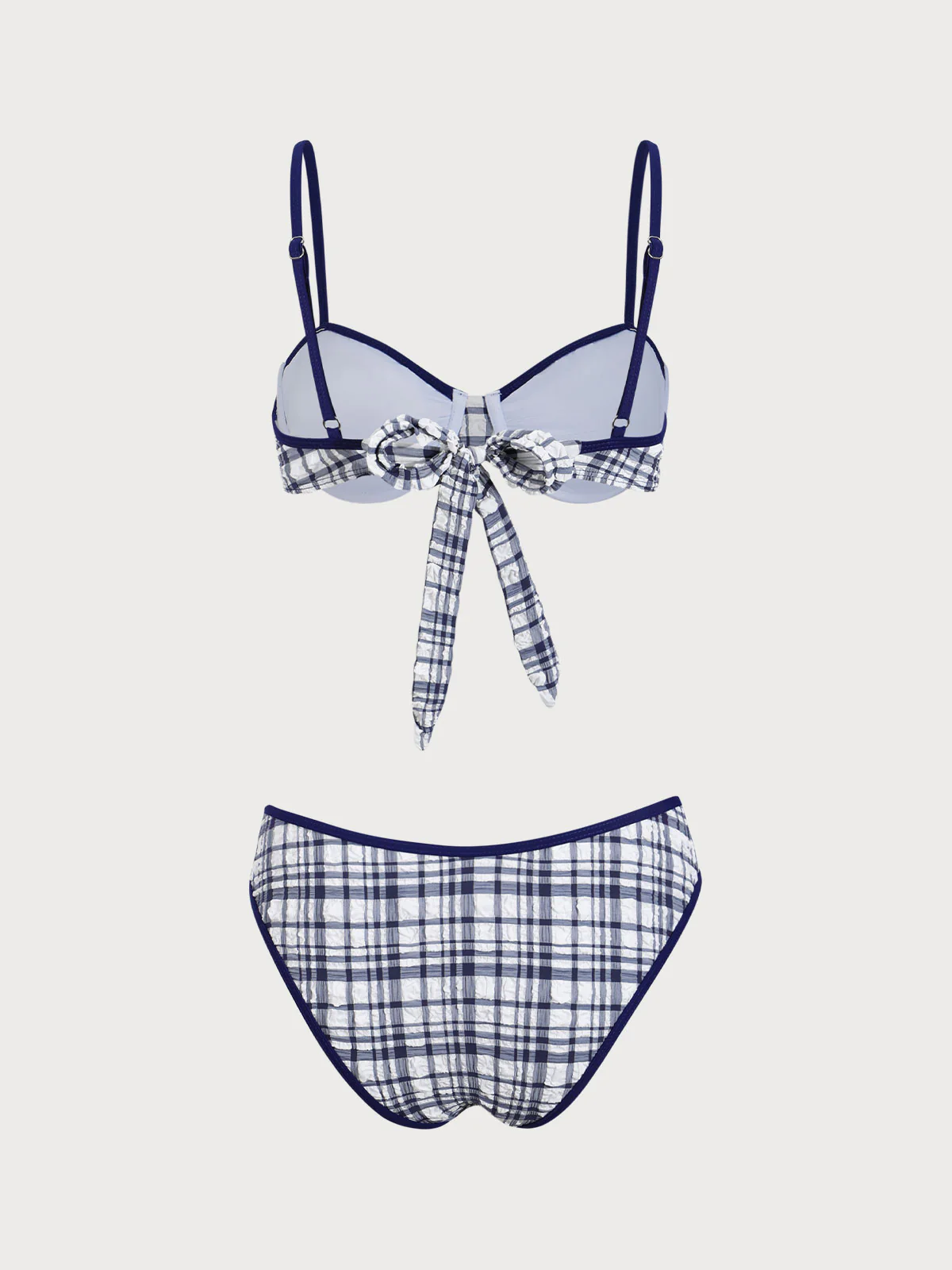 Blue Plaid Contrast Knot Bikini Set - Image 7