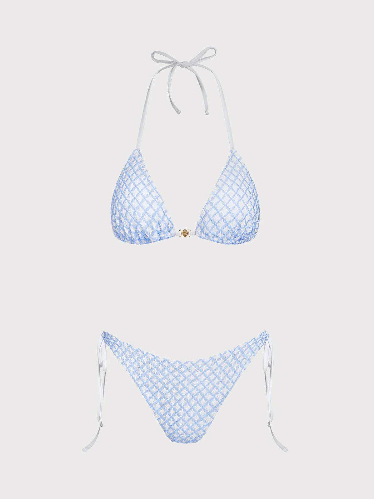 Blue Contrast Plaid Shell Trim Bikini Set - Image 6