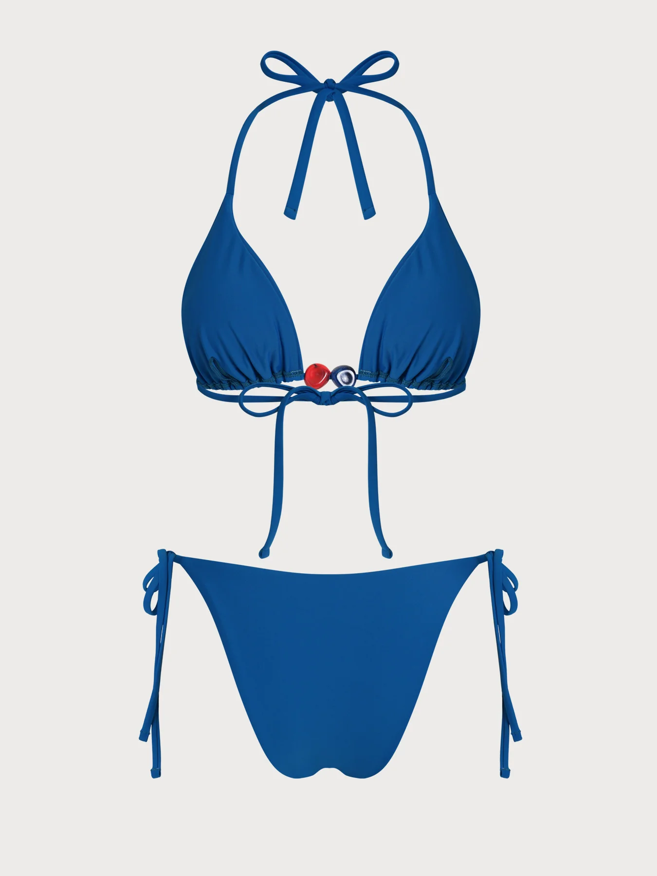 Blue Ruched Beaded Halter Bikini Set - Image 9