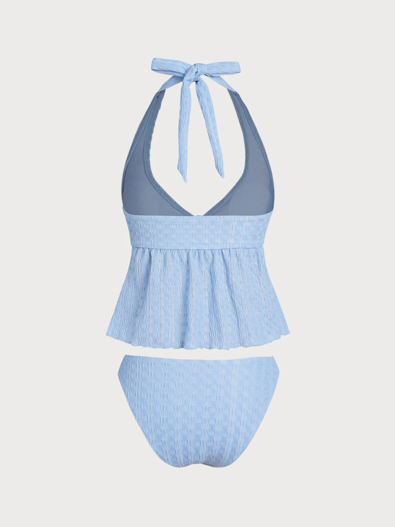 Blue Ruched V-Neck Tankini Set - Image 7