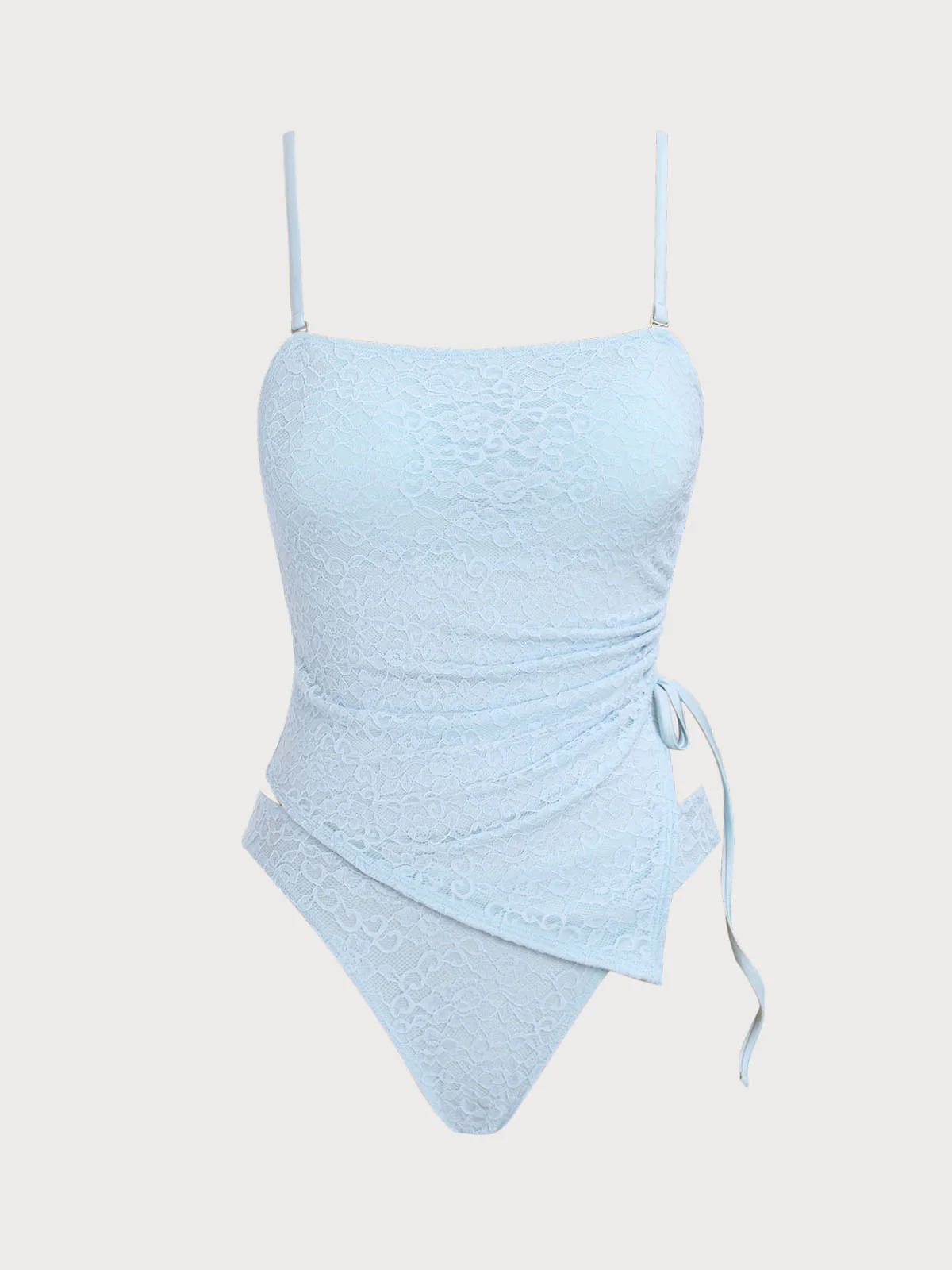 Blue Side Ruched Lace Tankini Set - Image 7