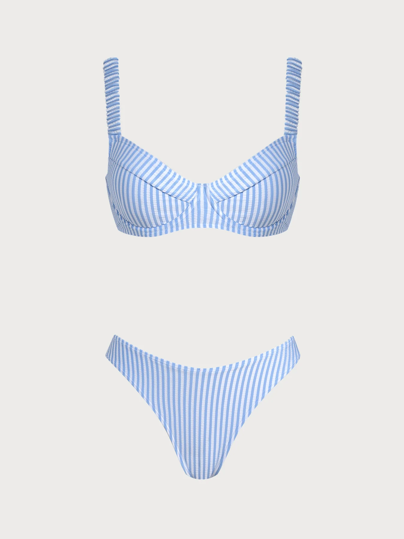 Blue Striped Contrast Bikini Set - Image 2
