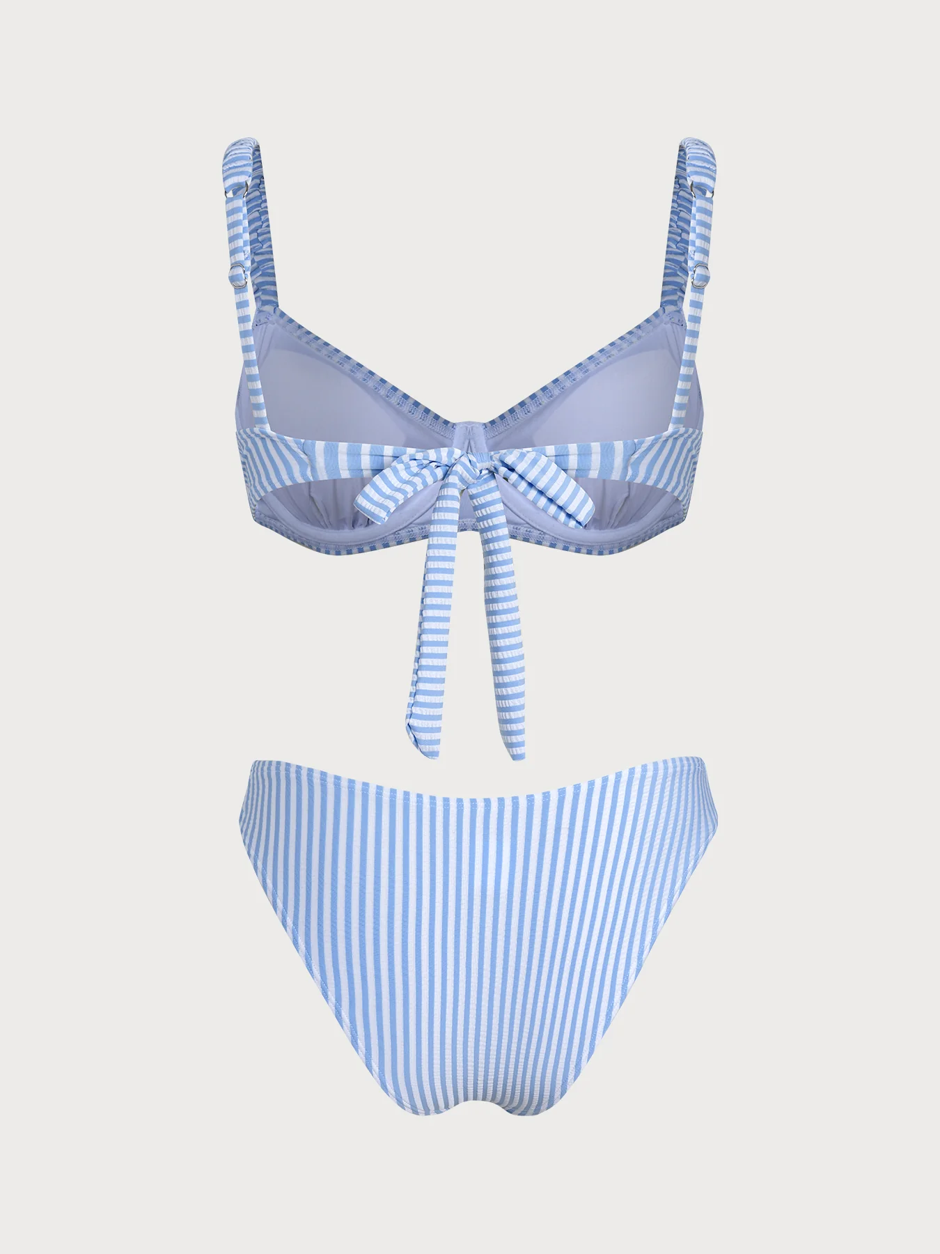 Blue Striped Contrast Bikini Set - Image 3