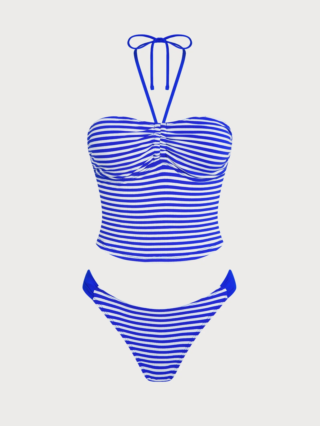 Blue Striped Contrast Retro Nautical Tankini Set - Image 7