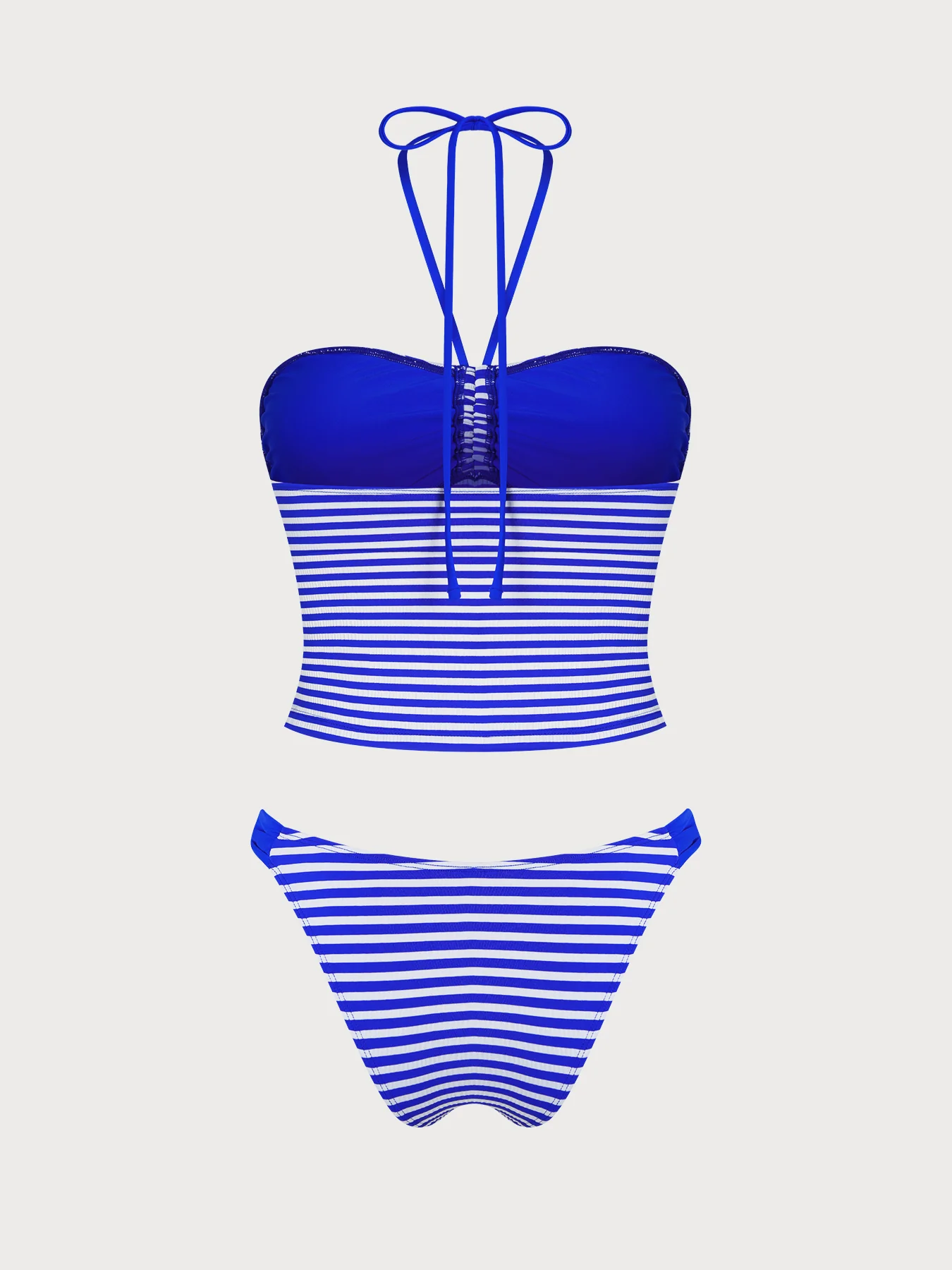Blue Striped Contrast Retro Nautical Tankini Set - Image 8