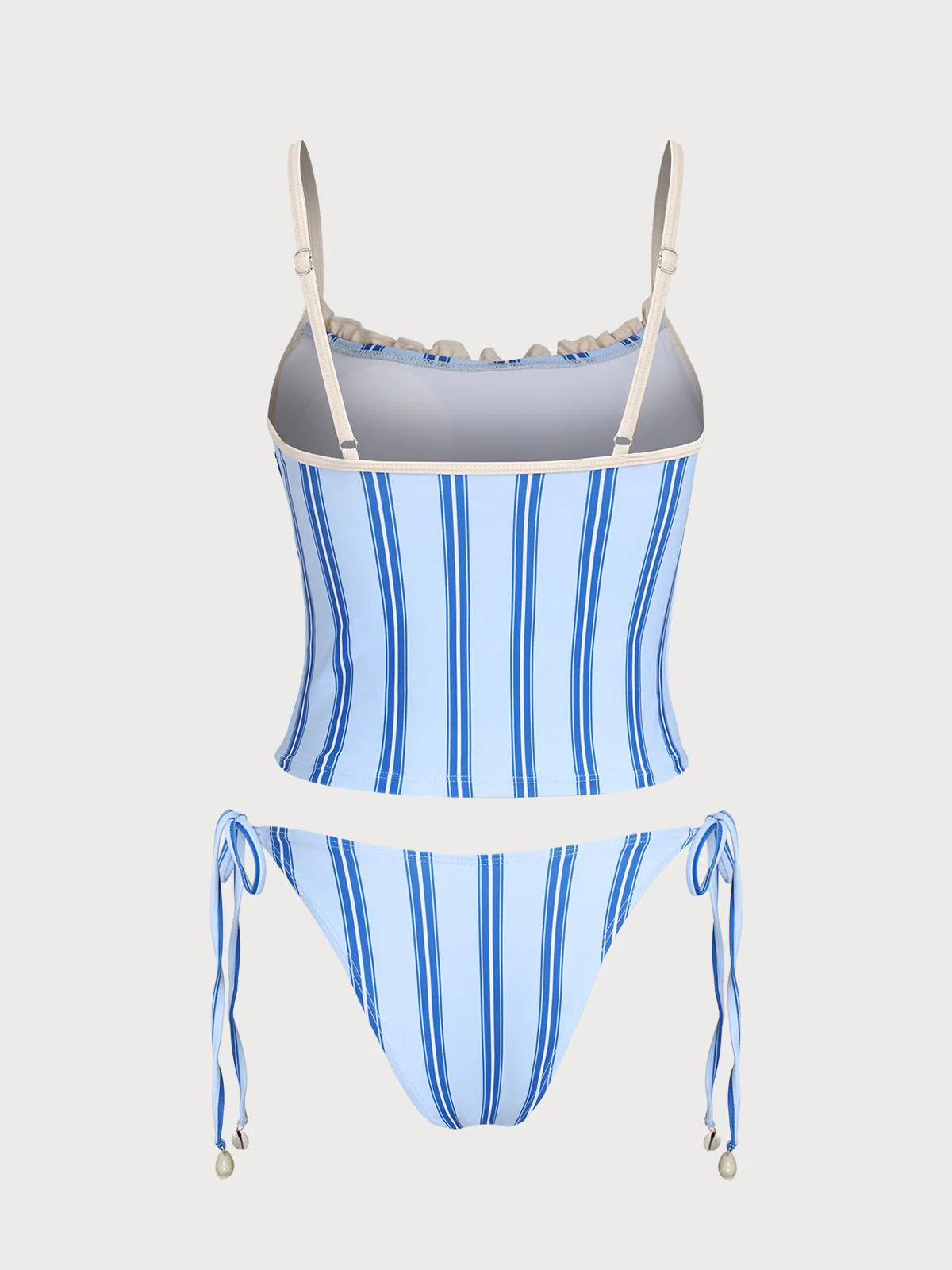 Blue Striped Contrast Tankini Set - Image 7